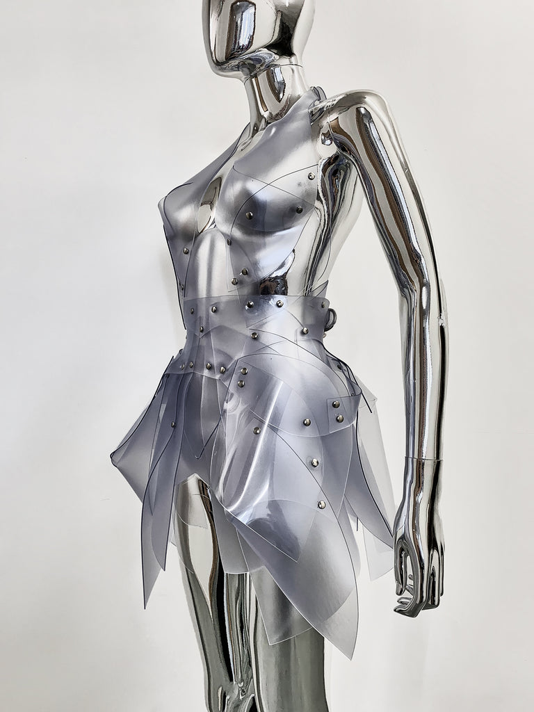 Jivomir Domoustchiev vegan vinyl sculpture future fashion vegan dress