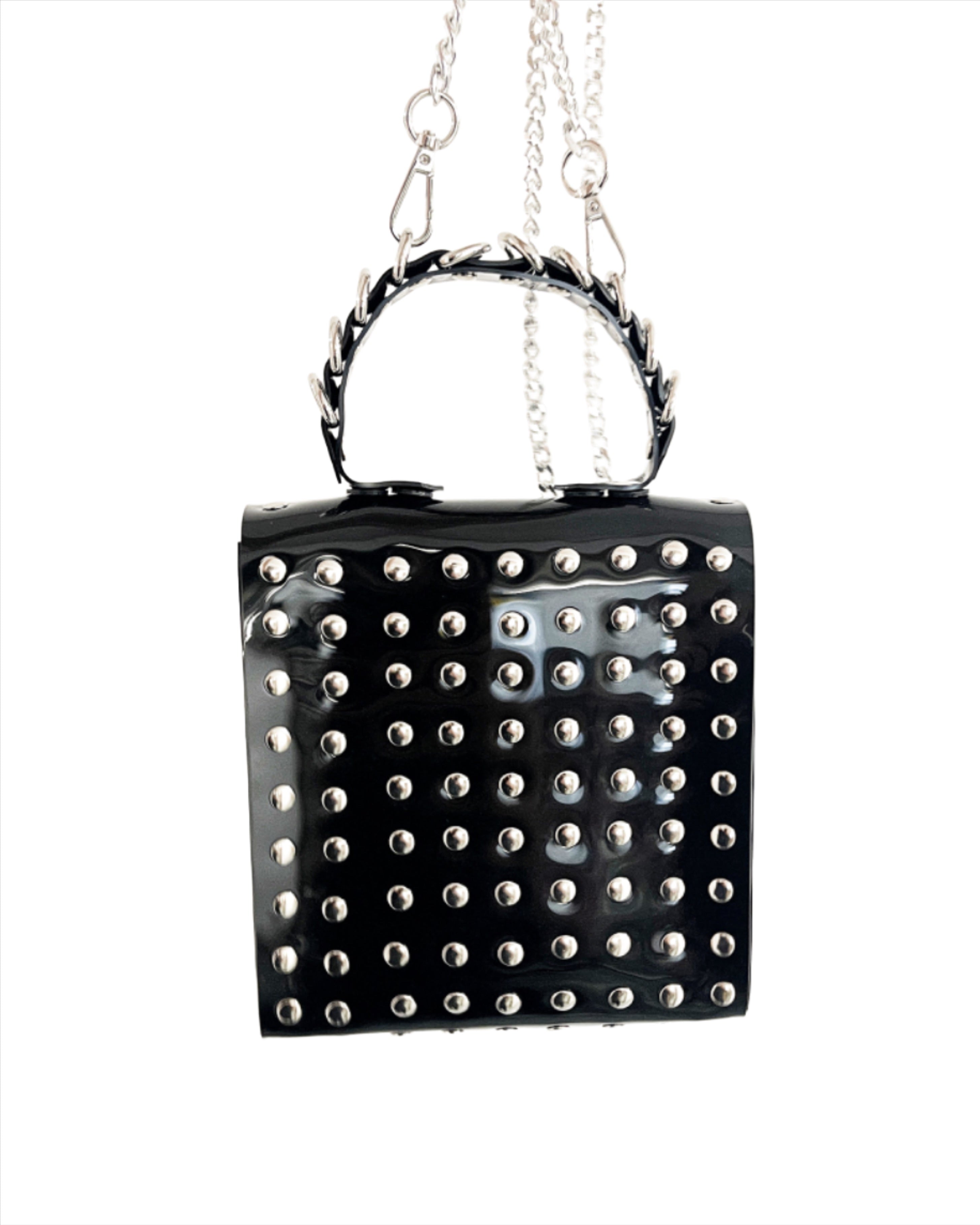 Jivomir Domoustchiev vegan vinyl pvc fashion wearable sculpture handbag purse hand crafted to order only in East London Atelier independent luxury brand purse handbag