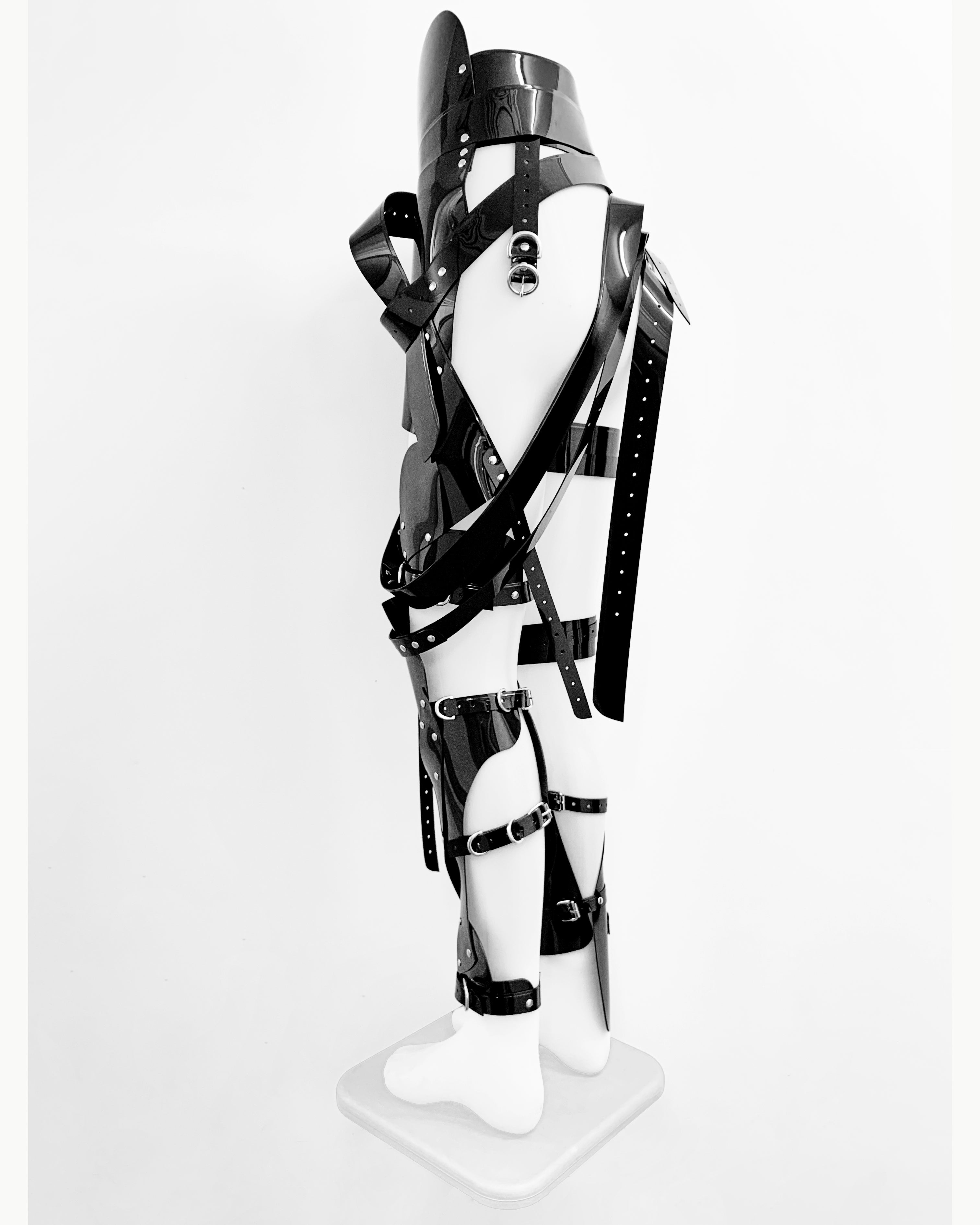 Jivomir Domoustchiev Full Robot Leg Harness in vegan vinyl pure robot style future Dixie D'Amelo perfect styling to create full  look worn as belt or full look
