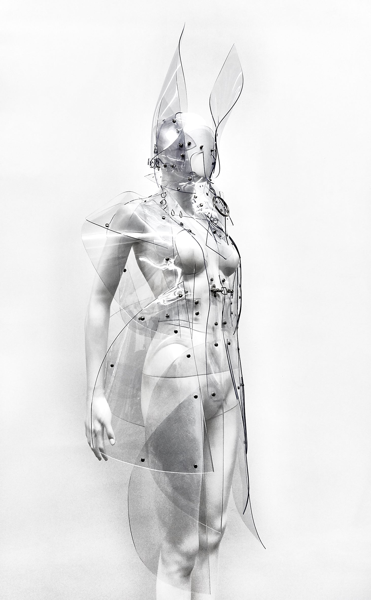 Jivomir Domoustchiev vegan vinyl pvc fashion wearable sculpture hand crafted to order only in East London Atelier independent luxury sculpture coat dress