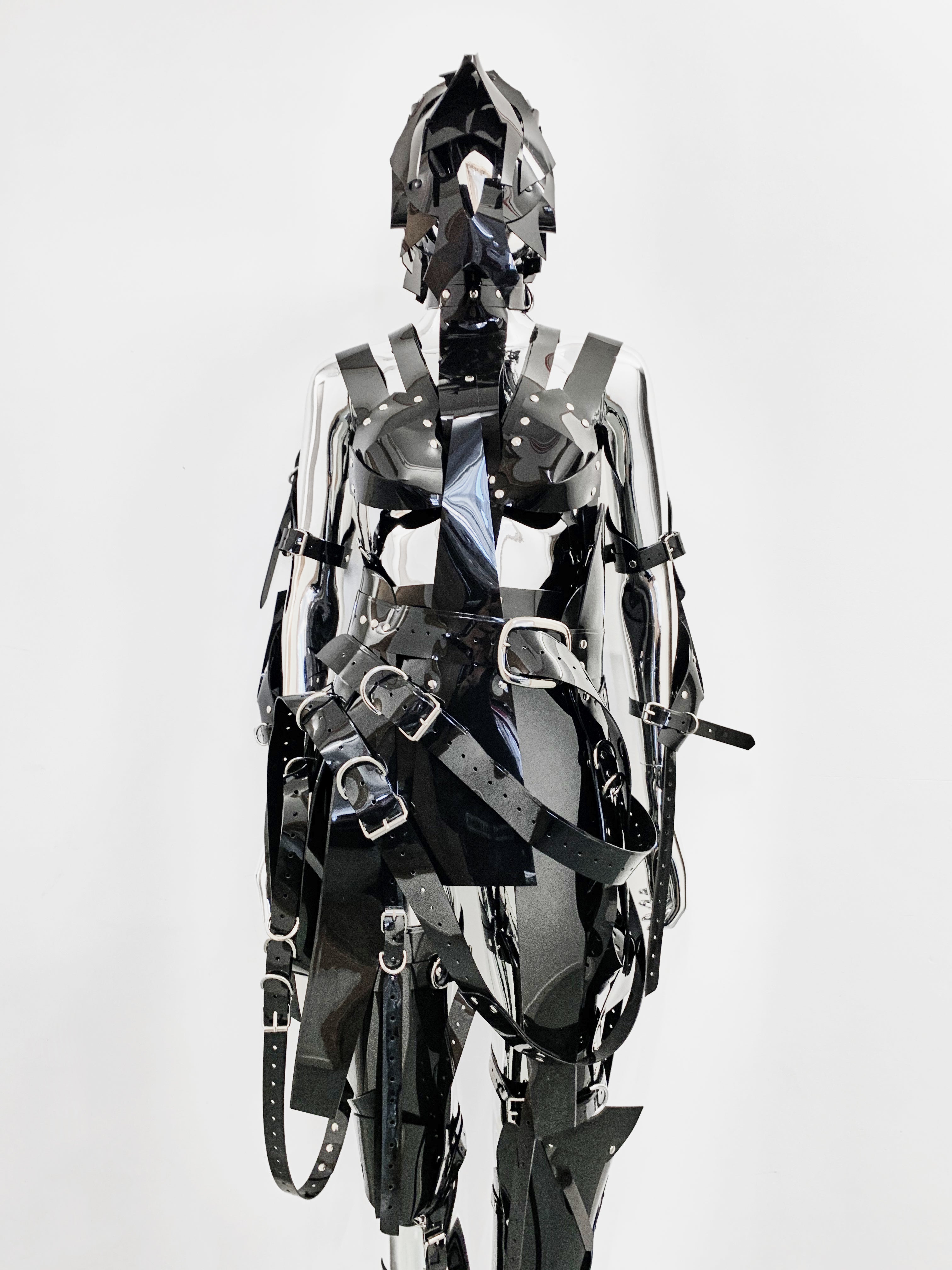 Jivomir Domoustchiev PVC vegan Vinyl Future Gladiator multi buckle harness dress