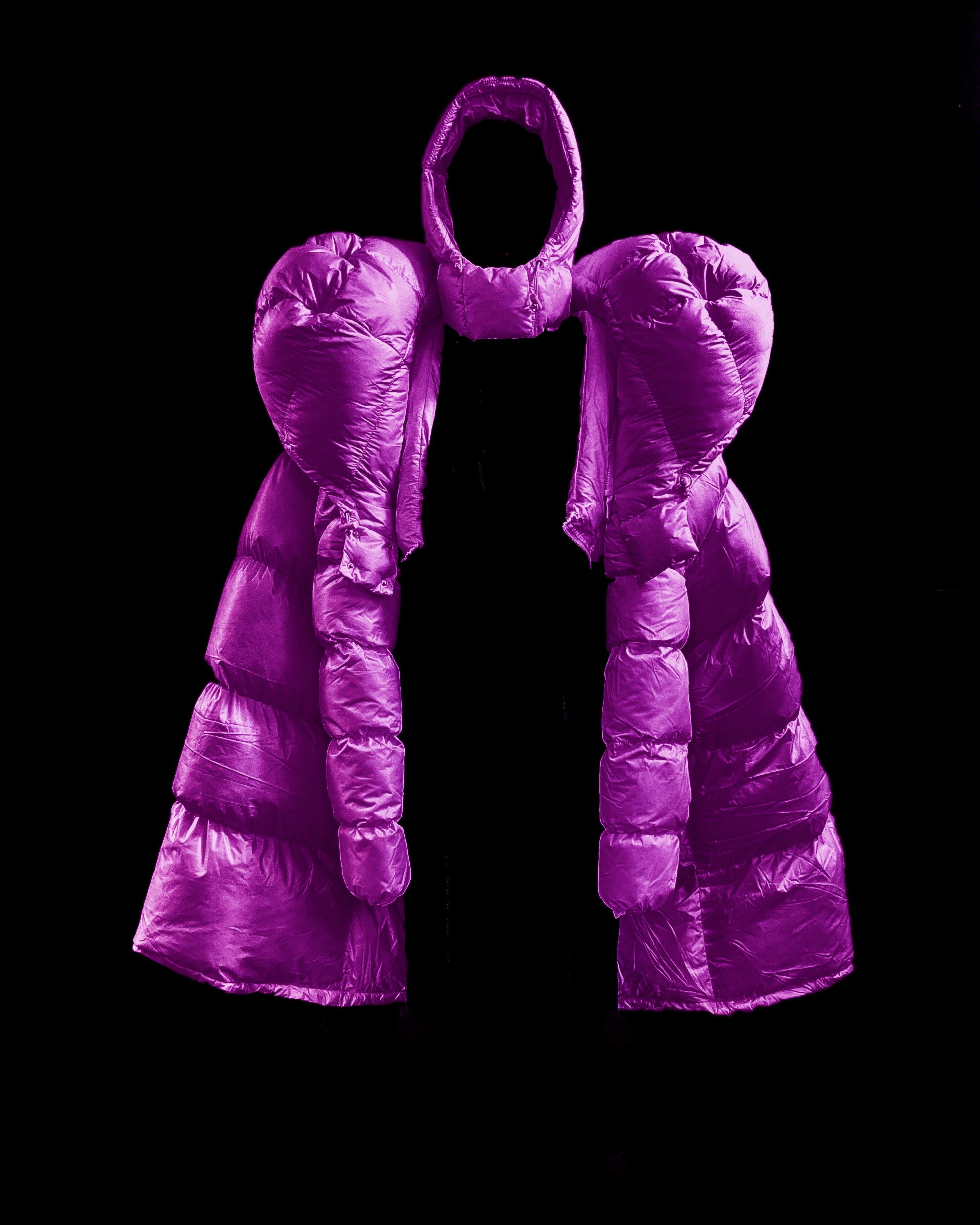 White Shoulder PUF Coat Jivomir Domoustchiev reimagined repurpose sculpture puffer jacket redesign limited edition drop custom made to order