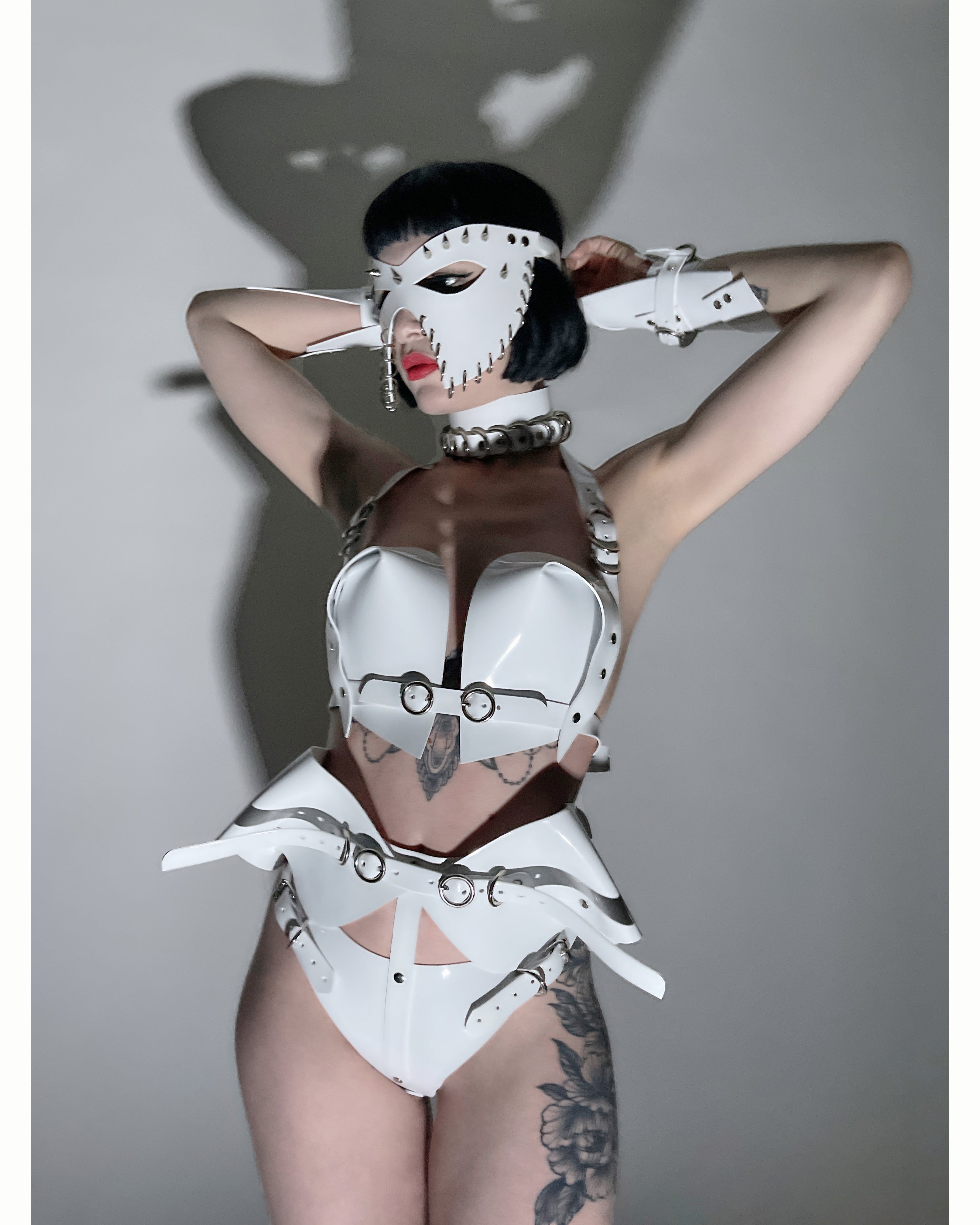 Jivomir Domoustchiev vegan vinyl sculpture fashion accessories hand crafted made in London kink avant garden future luxury superhero cosplay kink latex fetish