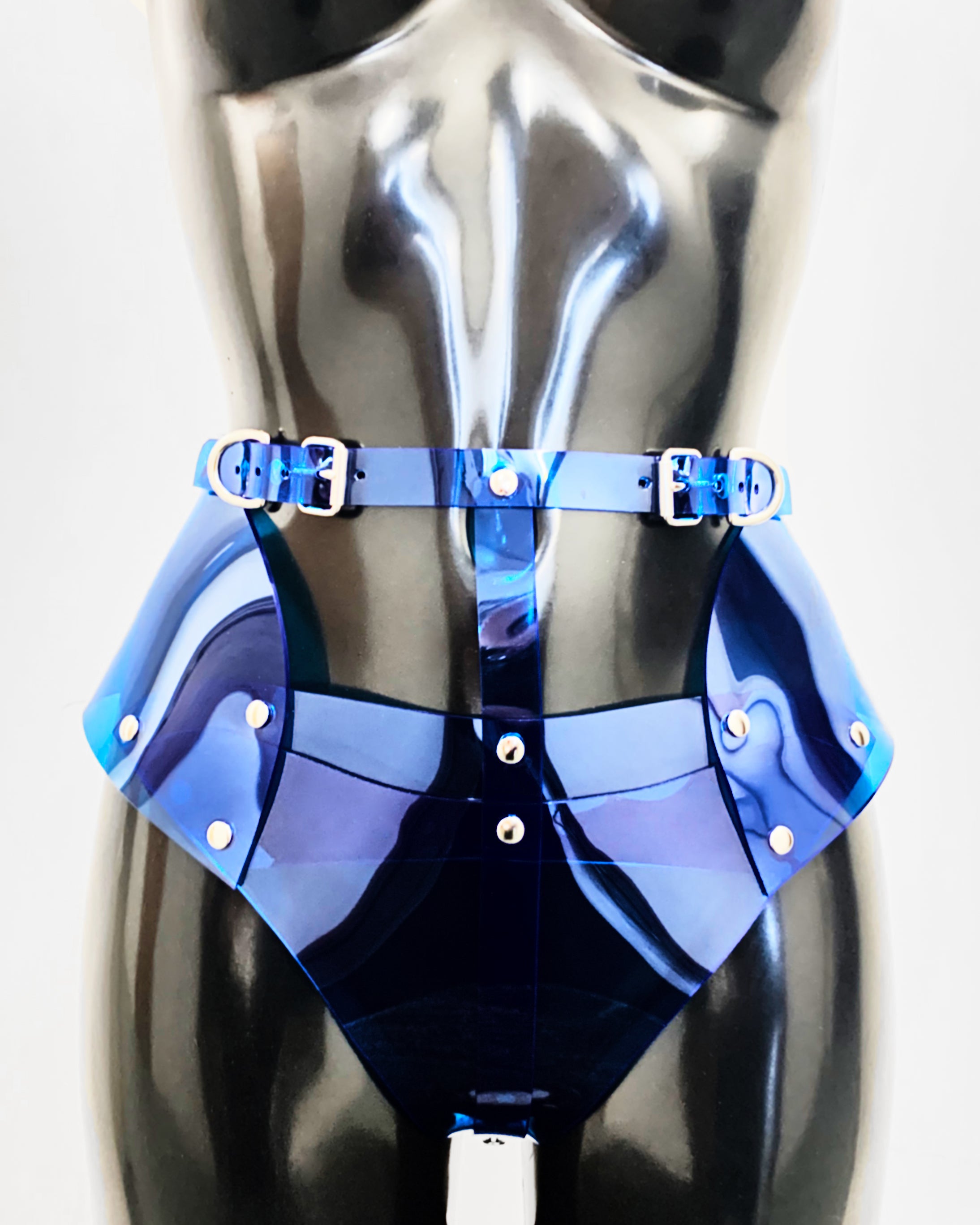 The all New V Robo Hipster Knickers to achieve the full Jivomir Domoustchiev look available in 2 styles. V Back and Thong Back.  The design is stunning and complements  all our other items we offer.  The V cut on the back is designed to slightly show the curvature of the cheeks. whilst the side panels cover the hips.  Hand crafted to order in vegan vinyl to help compliment and complete your perfect fantasy look.