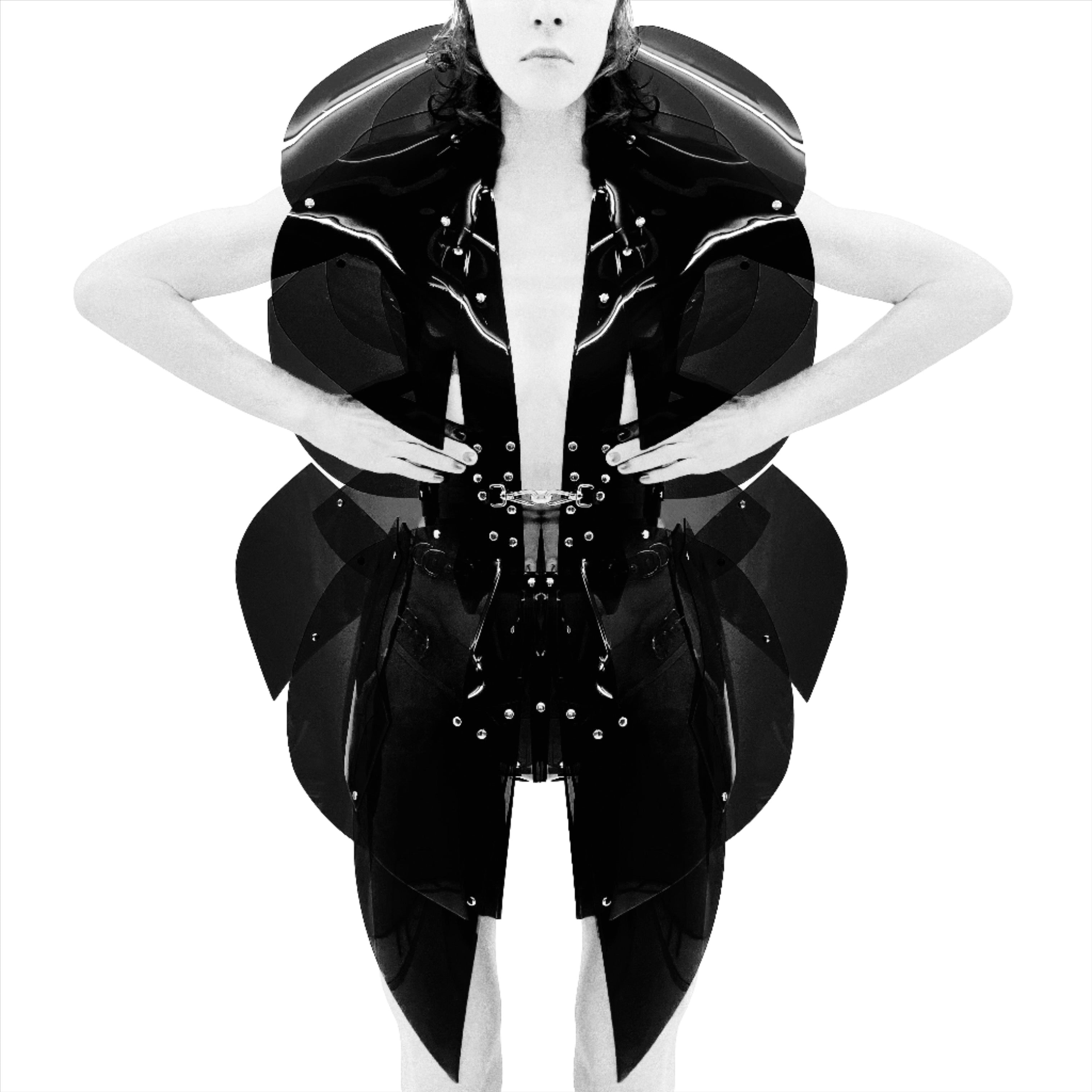 Jivomir Domoustchiev morphed transparent vegan vinyl pure Sculpture Galaxy coat. Beauty in symmetry artistic future expression
