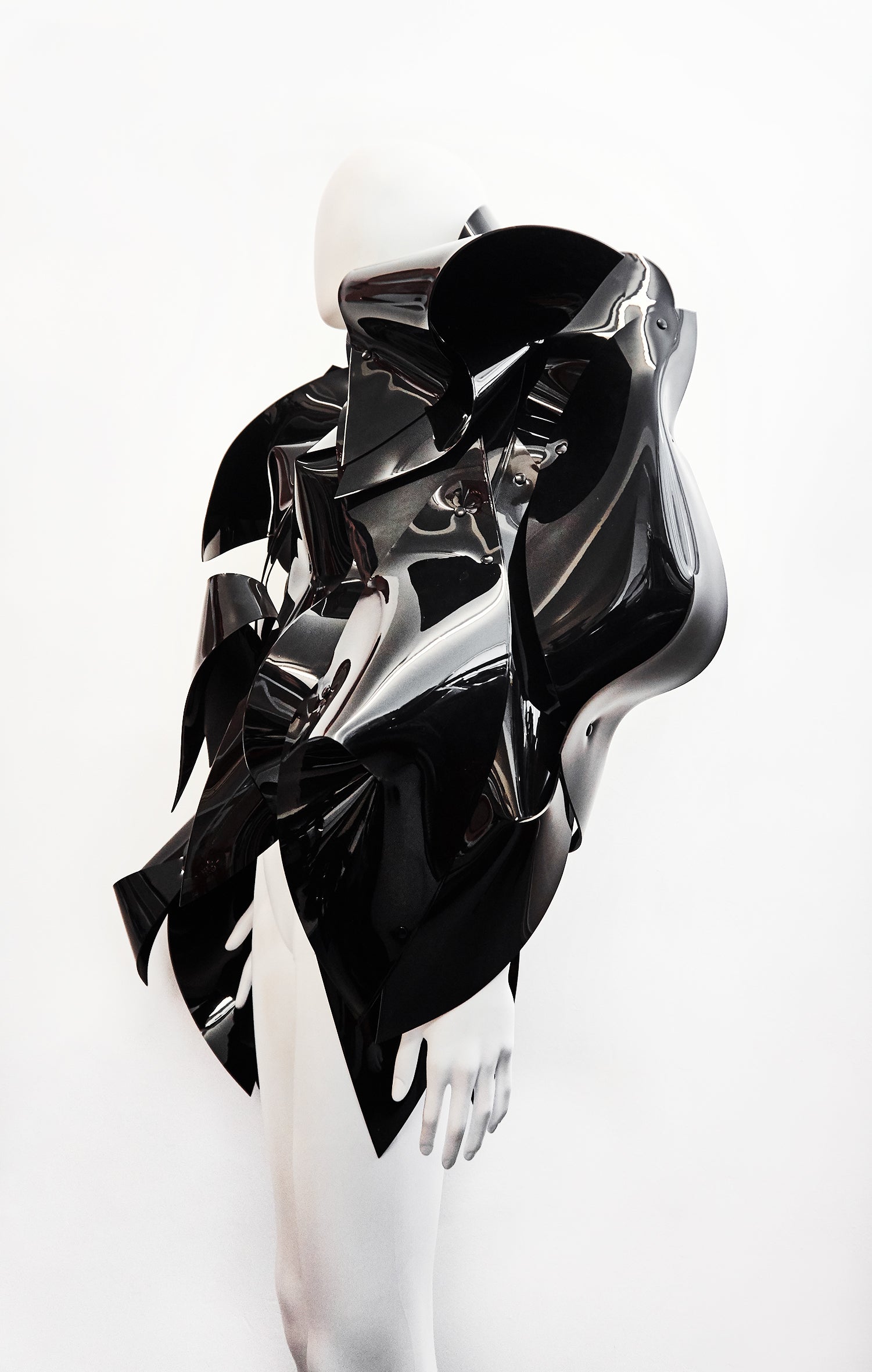 JIVOMIR DOMOUSTCHIEV ASYMMETRIC ART SCULPTURE JACKET VEGAN VINYL EXXPRESSION