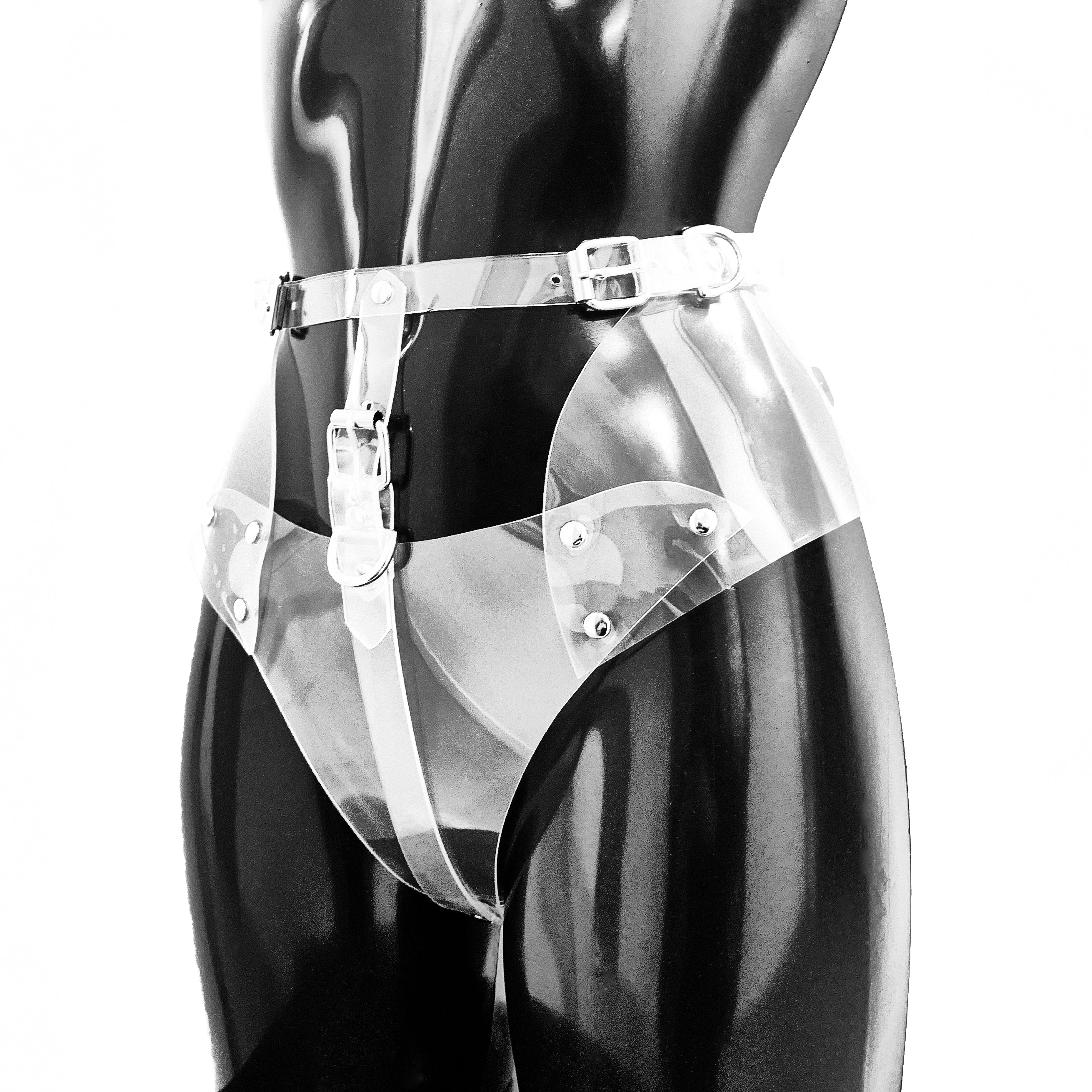 The all New V Robo Hipster Knickers to achieve the full Jivomir Domoustchiev look available in 2 styles. V Back and Thong Back.  The design is stunning and complements  all our other items we offer.  The V cut on the back is designed to slightly show the curvature of the cheeks. whilst the side panels cover the hips.  Hand crafted to order in vegan vinyl to help compliment and complete your perfect fantasy look.