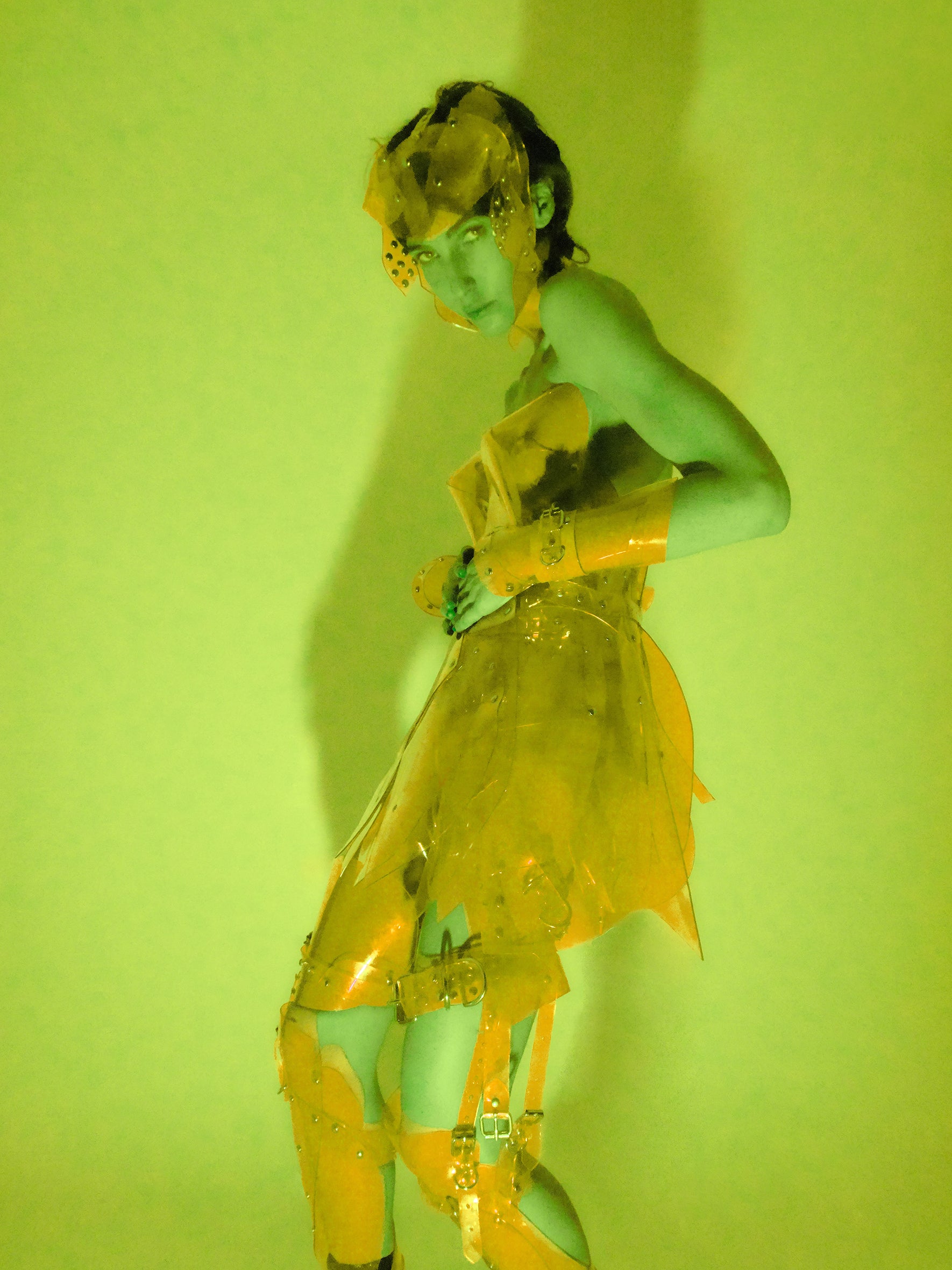 Jivomir Domoustchiev vegan vinyl pvc fashion wearable sculpture hand crafted to order only in East London Atelier independent luxury future couture fashion barbarella kink film design