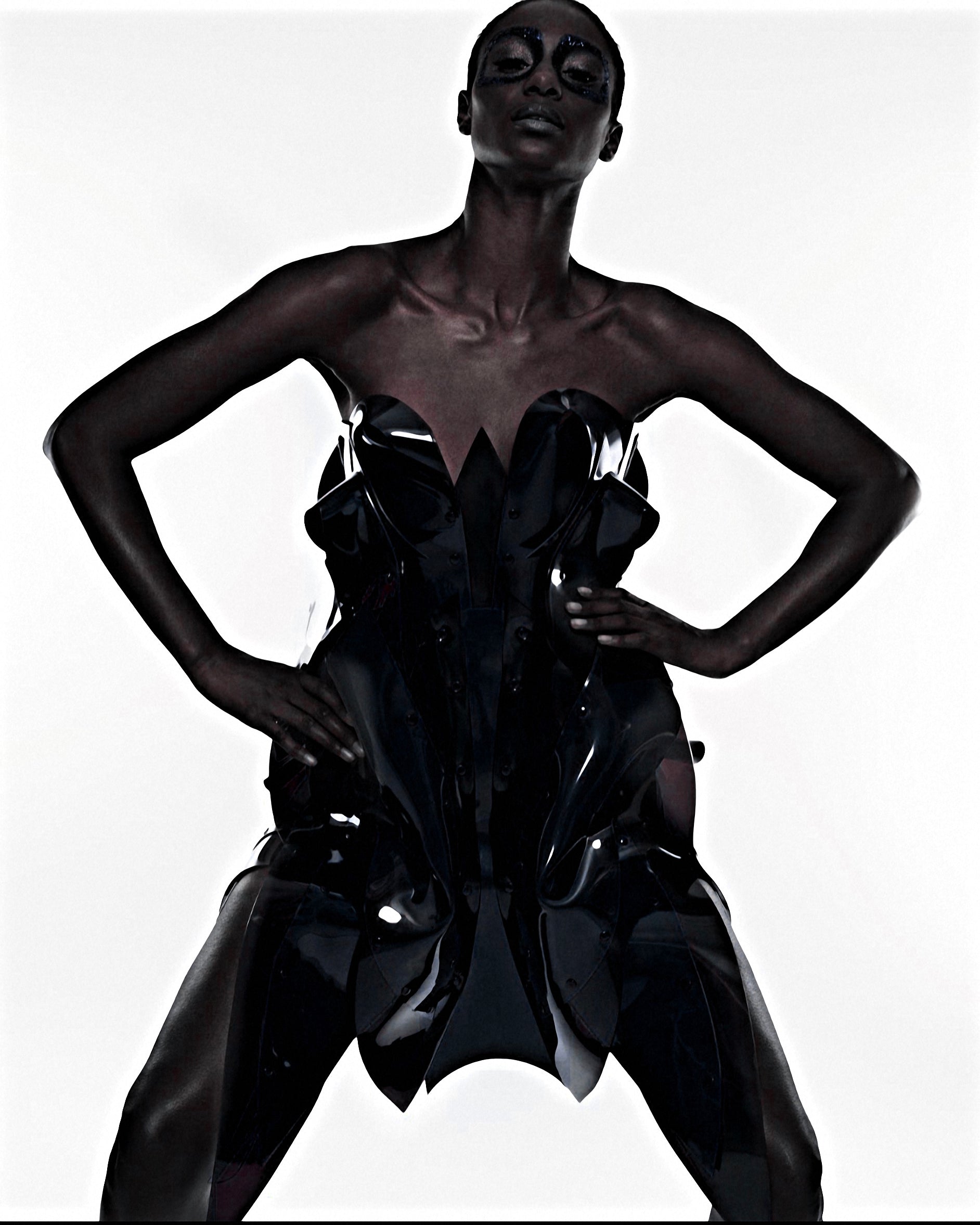 Jivomir Domoustchiev vegan vinyl pvc fashion wearable sculpture hand crafted to order only in East London Atelier independent luxury brand dress sculpture art couture