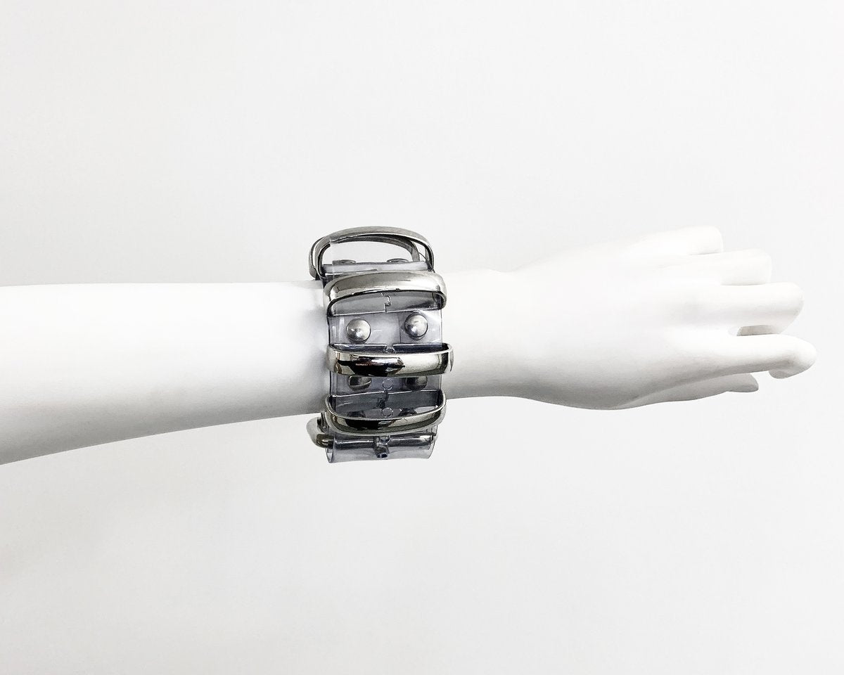 Jivomir Domoustchiev vegan vinyl sculpture fashion accessories hand crafted made in London kink avant garden future  luxury mask bra thong belt gloves chocker transparent clear red black white blue orange