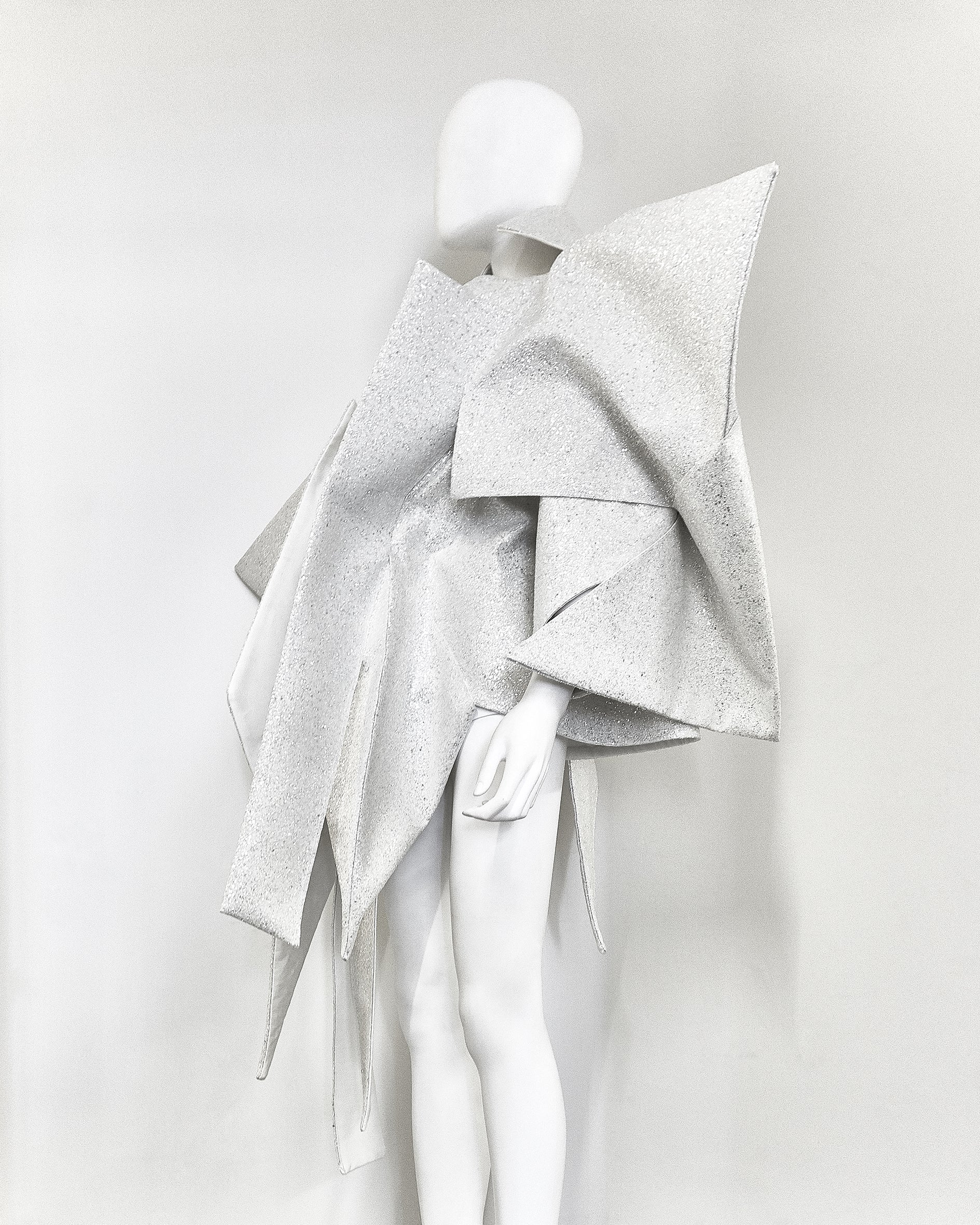 Jivomir Domoustchiev vegan vinyl pvc fashion wearable sculpture hand crafted to order only in East London Atelier independent luxury glitter sculpture coat designer art fashion