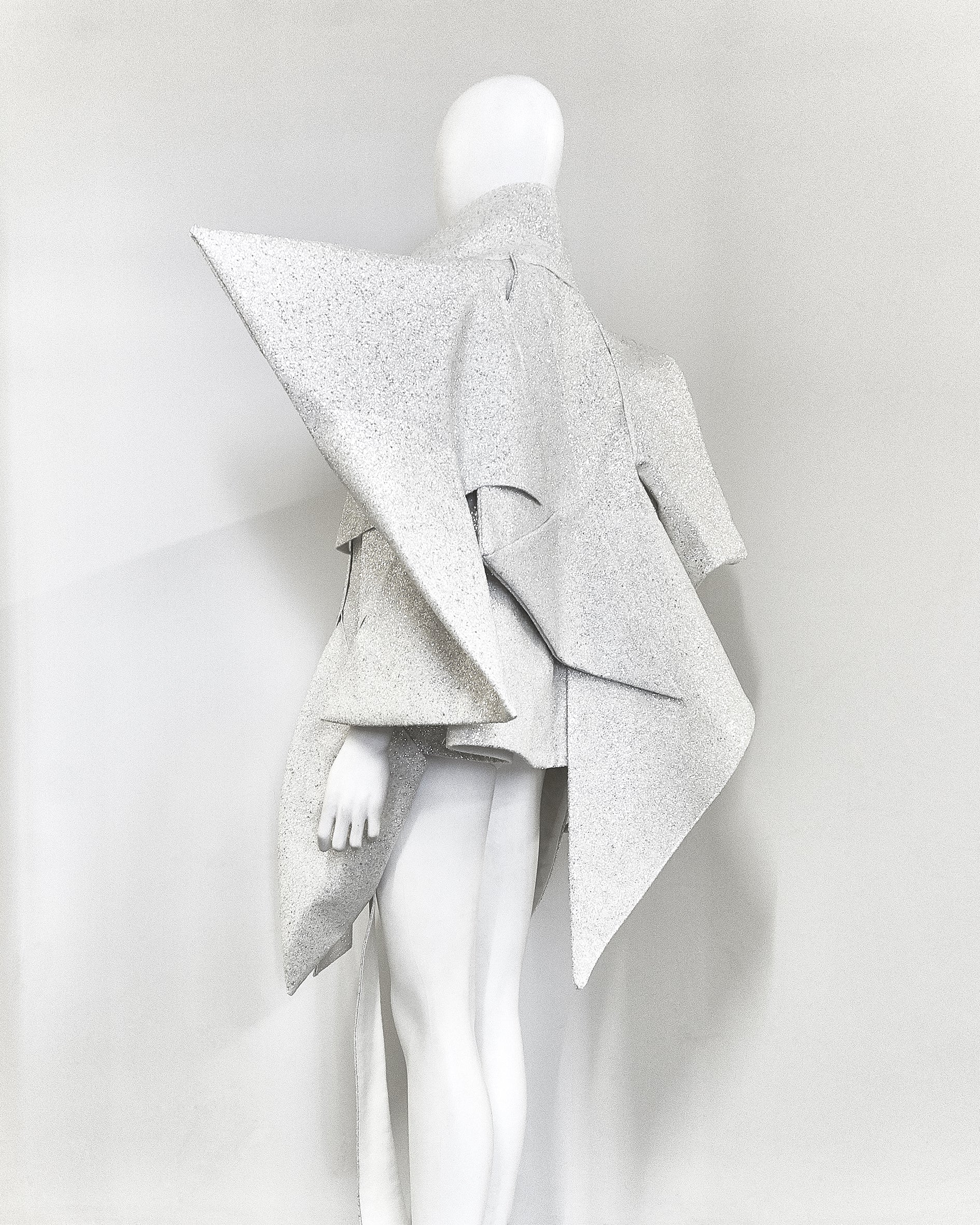 Jivomir Domoustchiev vegan vinyl pvc fashion wearable sculpture hand crafted to order only in East London Atelier independent luxury glitter sculpture coat designer art fashion