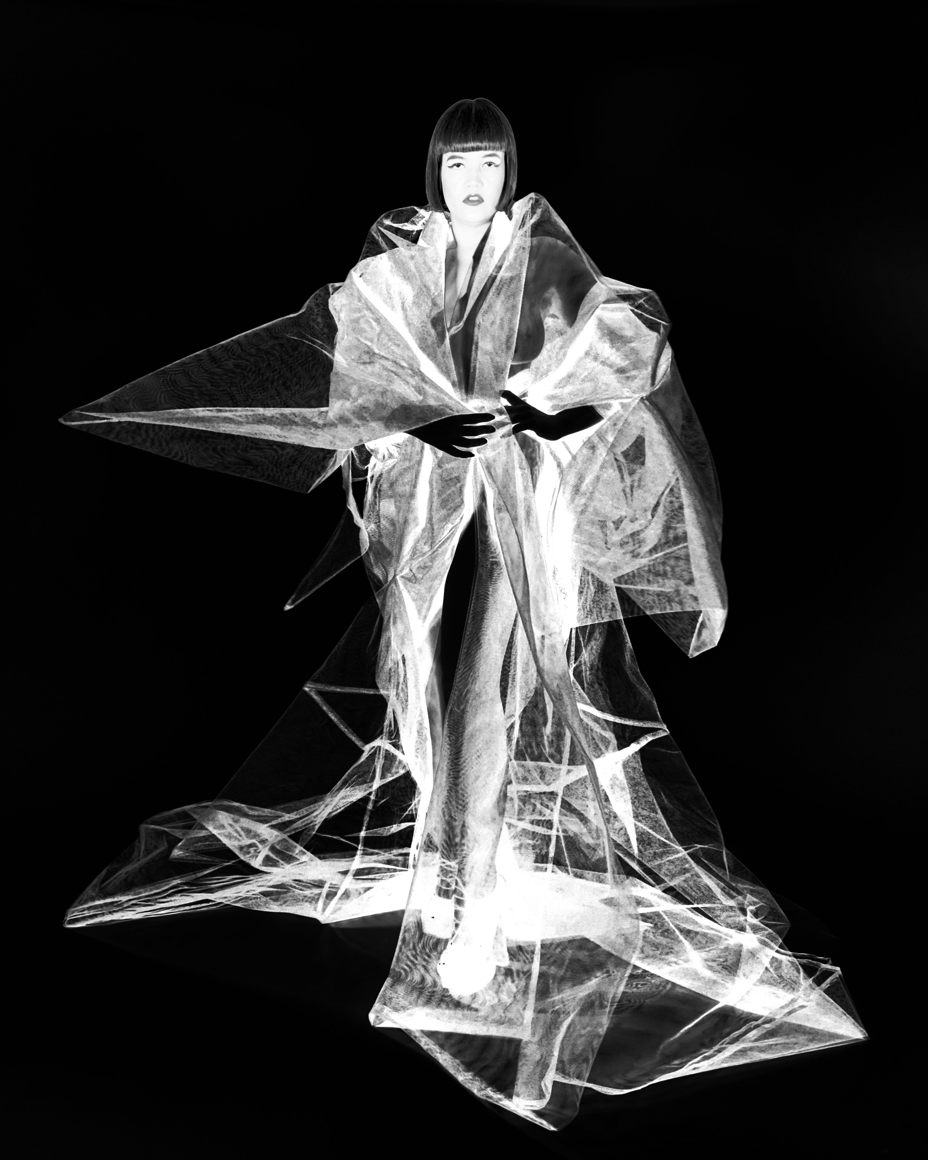 Jivomir Domoustchiev vegan vinyl pvc fashion wearable sculpture hand crafted to order only in East London Atelier independent luxury brand net opera coat