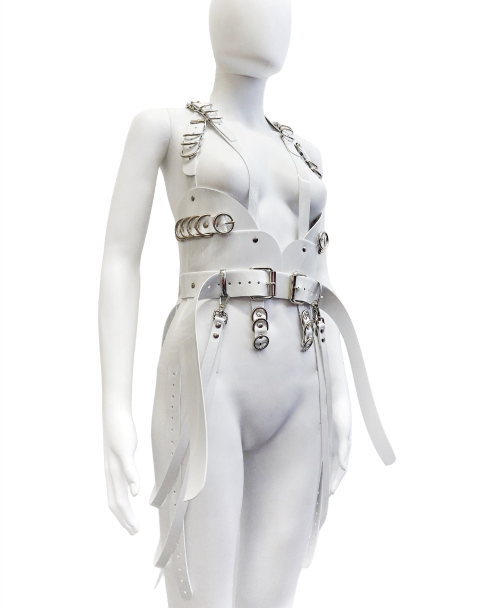 Jivomir Domoustchiev x Xtina Christina Aguilera multi buckle harness in vegan vinyl crafted to order luxury future fashion harness kink fetish love latex cosplay superhero belt