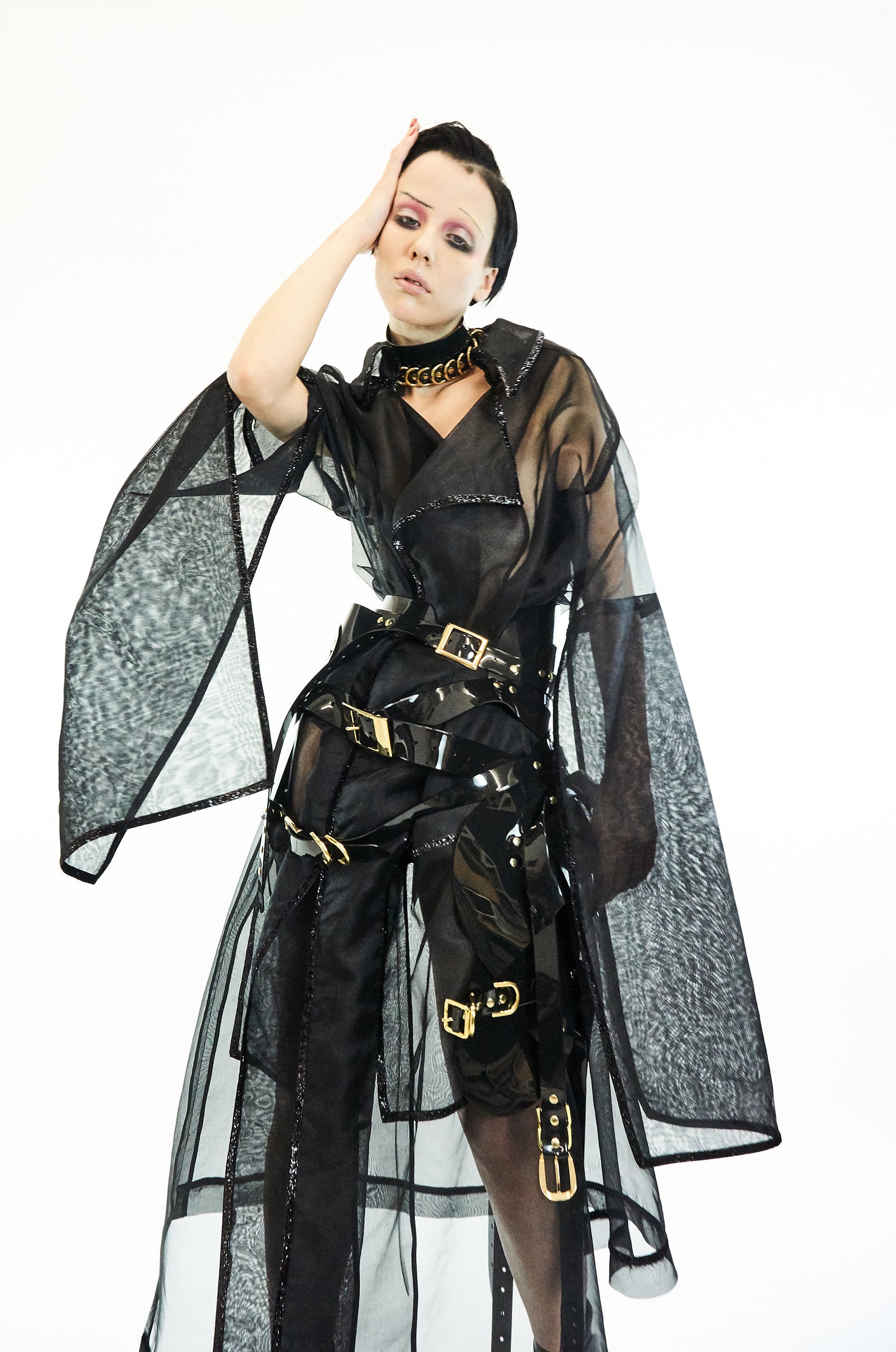 Jivomir Domoustchiev silk trench glitter trim luxury fashion