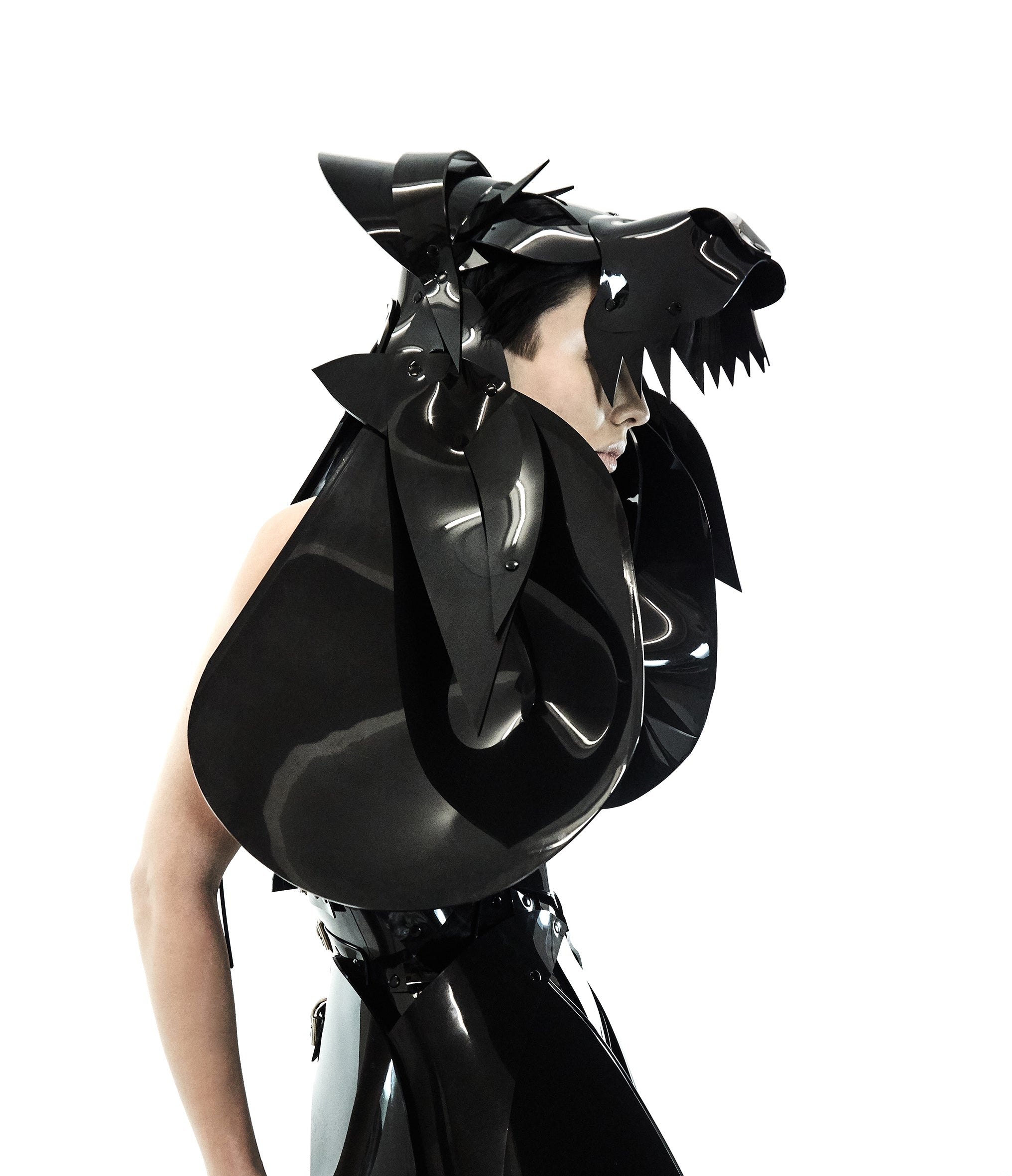 Vegan vinyl spirit animal studded kink role-play anime headpiece mask carnival rabbit cat eagle wolf dog ring Jivomir Domoustchiev