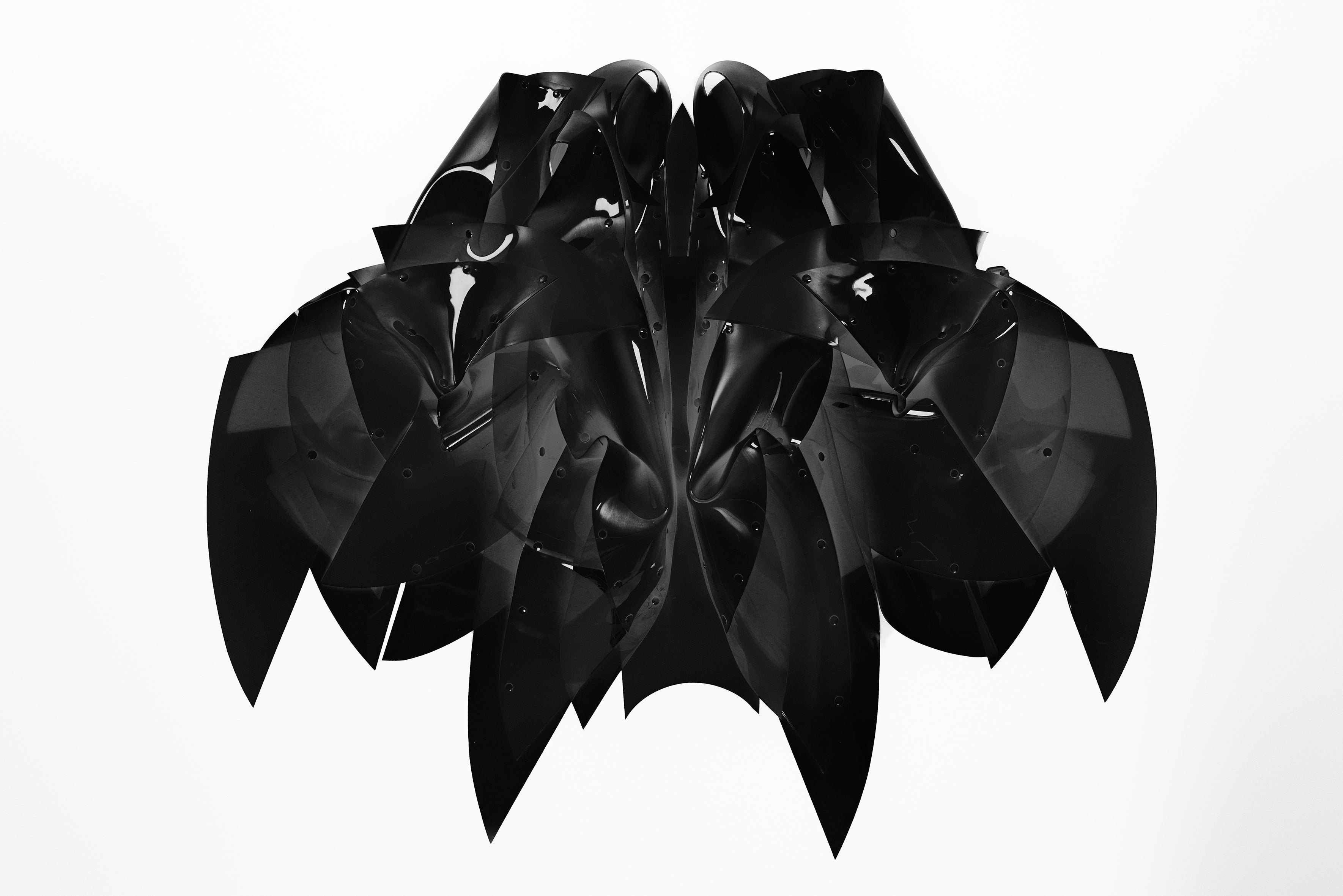 Jivomir Domoustchiev vegan vinyl pvc fashion wearable sculpture hand crafted to order only in East London Atelier independent luxury brand dress sculpture art couture