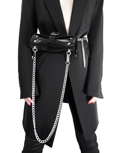 Jivomir Domoustchiev vegan vinyl pvc fashion wearable sculpture hand crafted to order only in East London Atelier independent luxury bag purse transparent clear