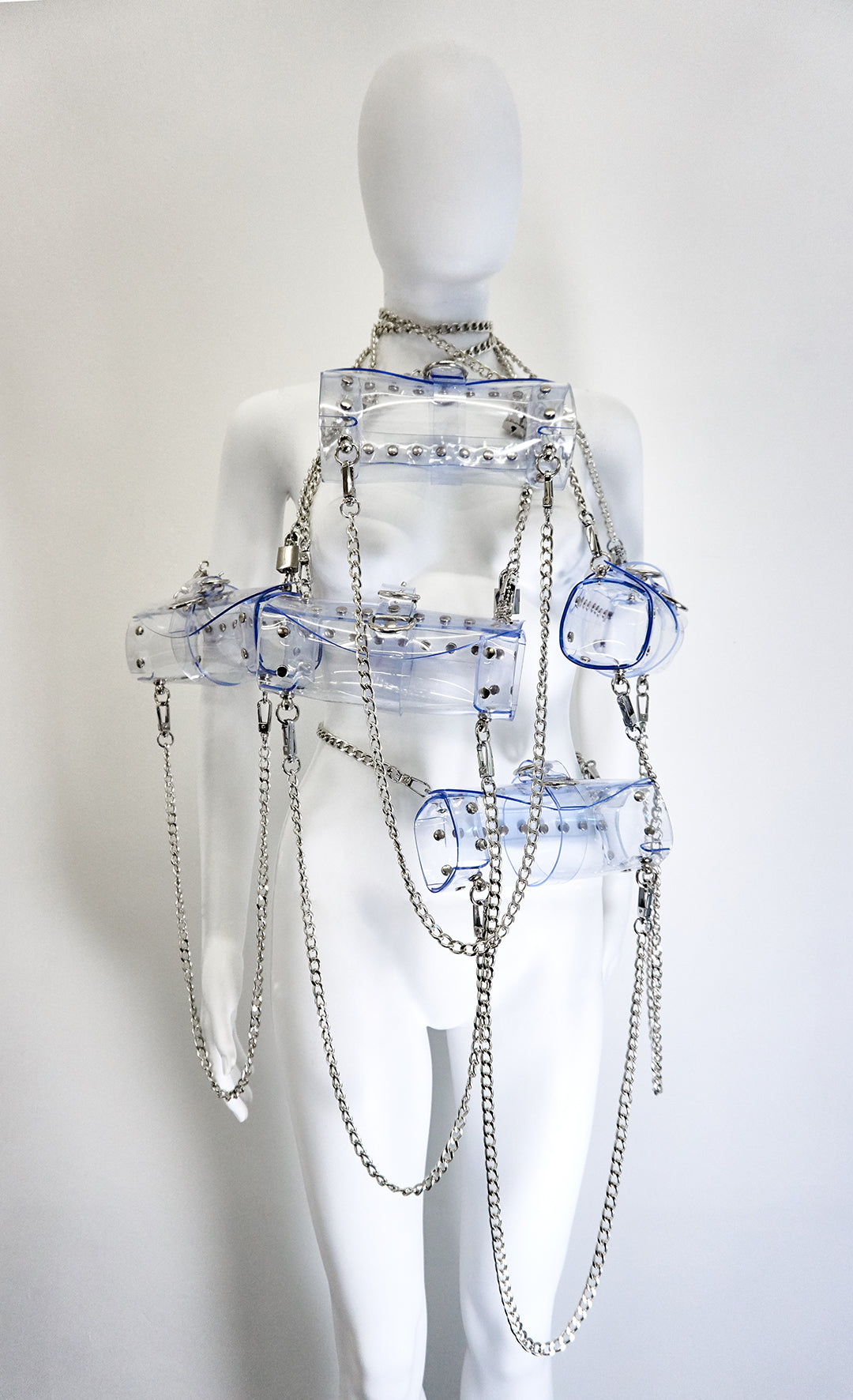 Jivomir Domoustchiev vegan vinyl pvc fashion wearable sculpture hand crafted to order only in East London Atelier independent luxury bag purse transparent clear