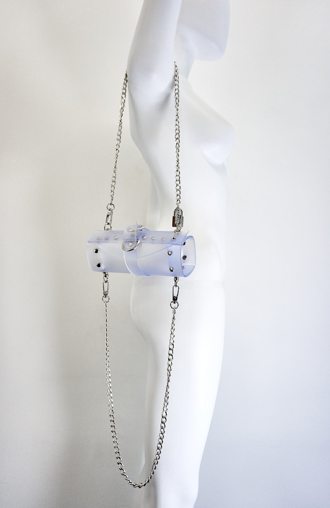 Jivomir Domoustchiev vegan vinyl pvc fashion wearable sculpture hand crafted to order only in East London Atelier independent luxury bag purse transparent clear