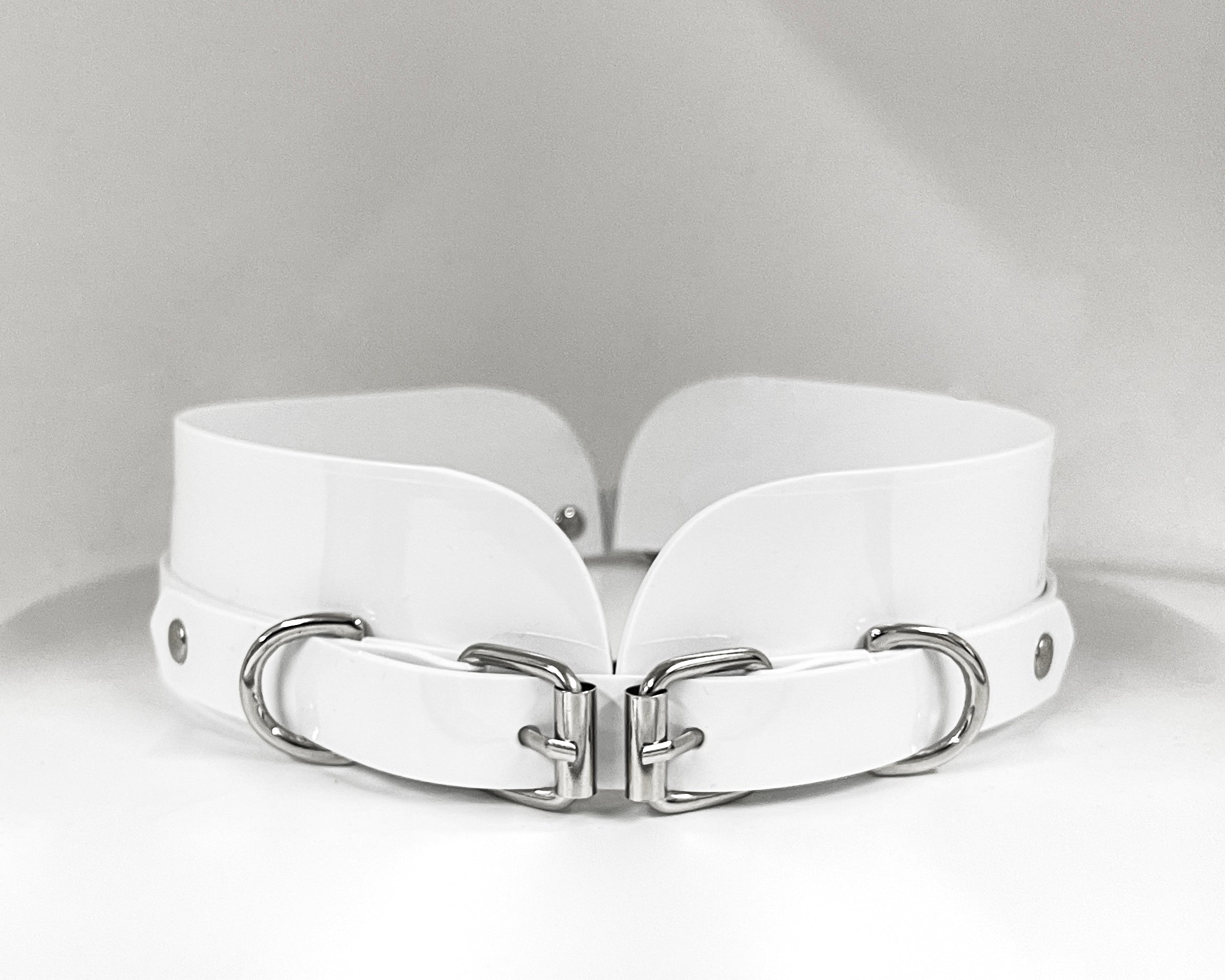 Jivomir Domoustchiev x Julien McDonald vegan vinyl PVC fashion accessories belt harness collar choker bra bustier peplum corset kink cosplay vegan hand crafted London