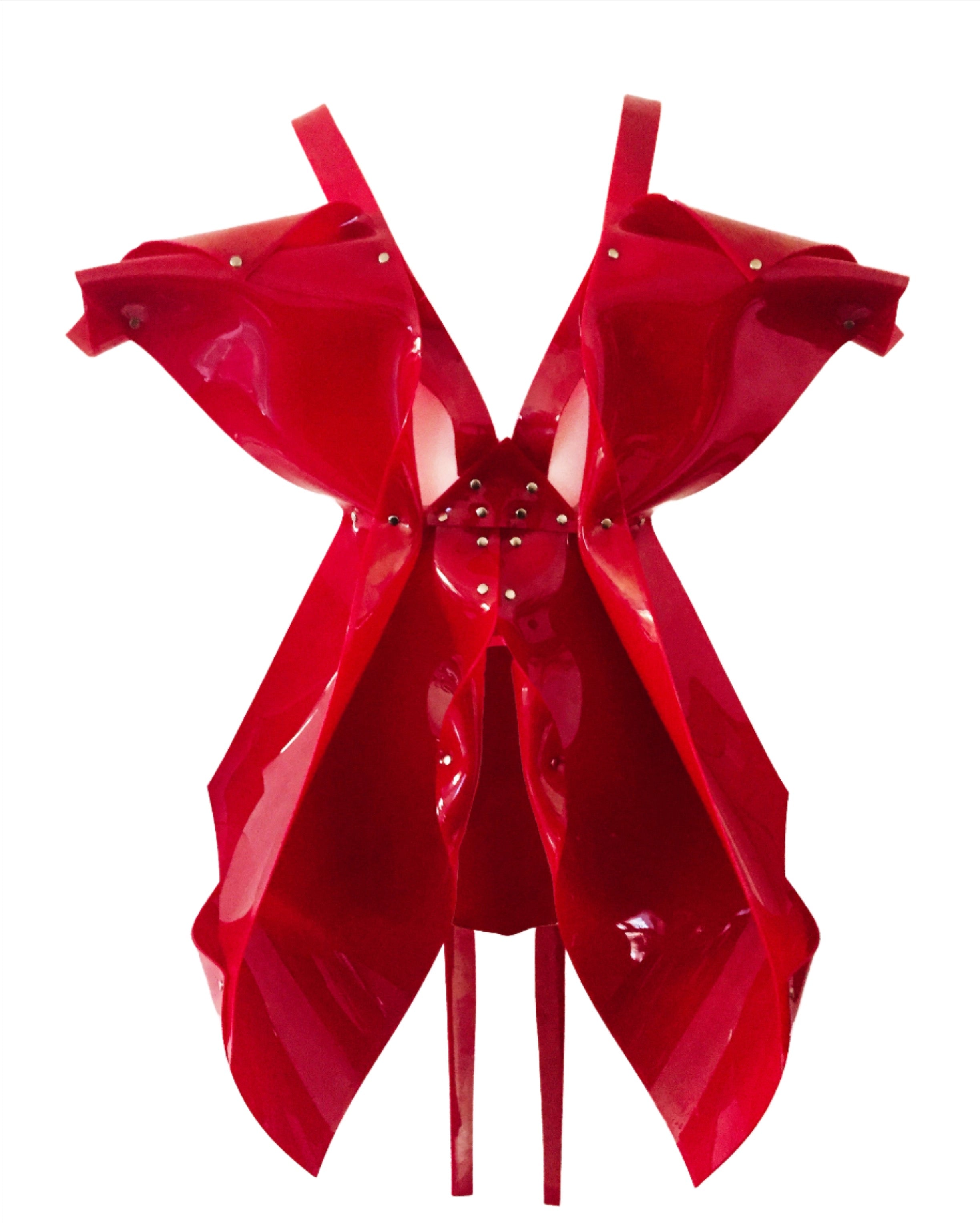 Nicki minaj No Frauds Video Red sculpture dress By Jivomir Domoustchiev featuring Drake custom designer celebrity cosplay kink vinyl vegan dress Queen Nicki robot future lux money love luxury designer