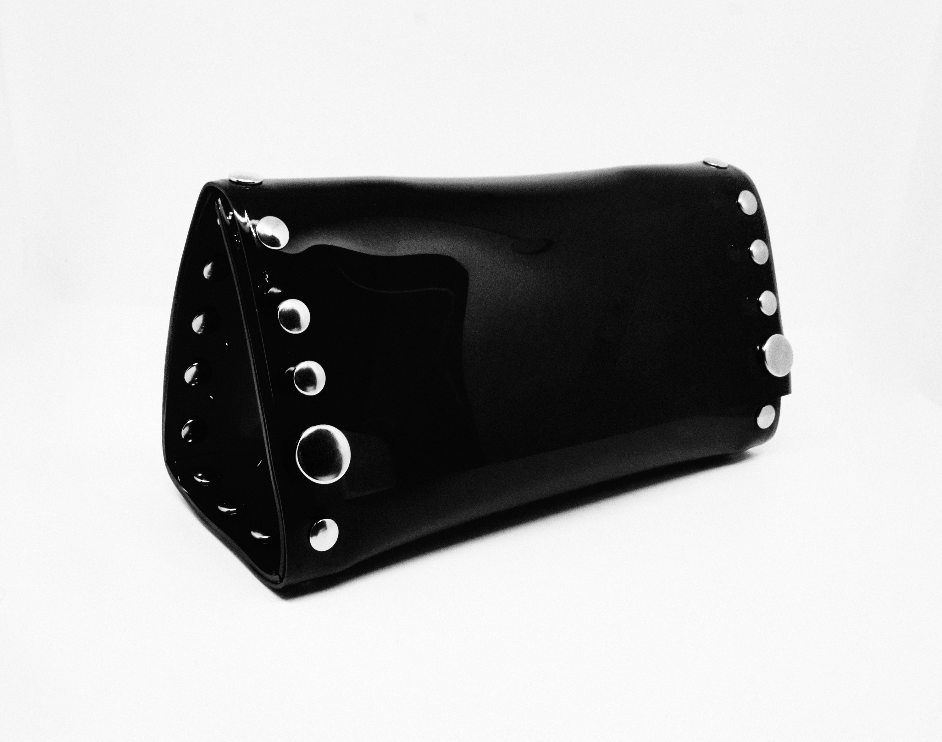 Jivomir Domoustchiev vegan vinyl pvc fashion wearable sculpture hand crafted to order only in East London Atelier independent luxury brand cuffs accessories