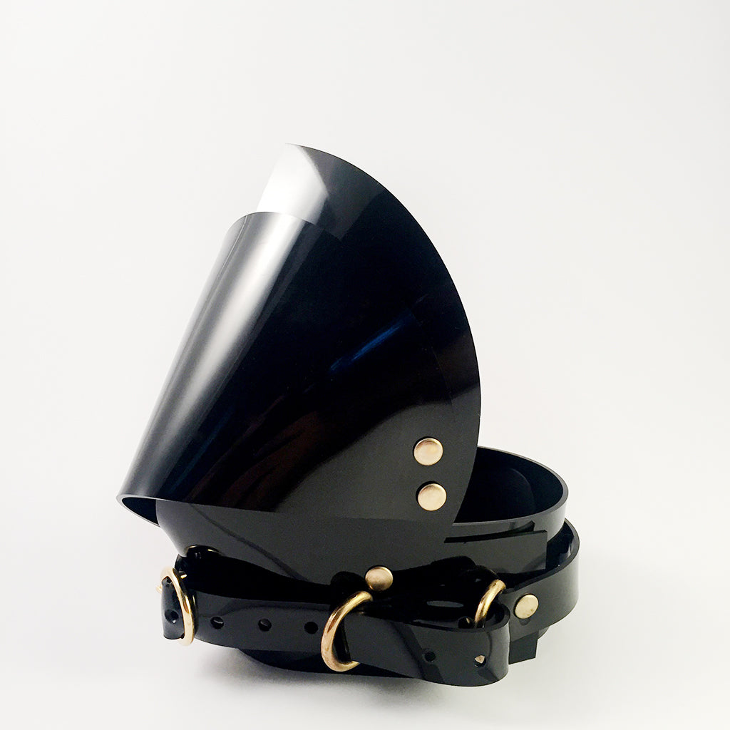 Jivomir Domoustchiev vegan vinyl pvc fashion wearable sculpture hand crafted to order only in East London Atelier independent luxury brand dress collar choker belt