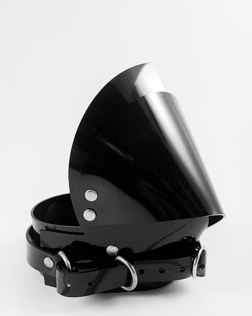 Jivomir Domoustchiev vegan vinyl pvc fashion wearable sculpture hand crafted to order only in East London Atelier independent luxury brand dress collar choker belt