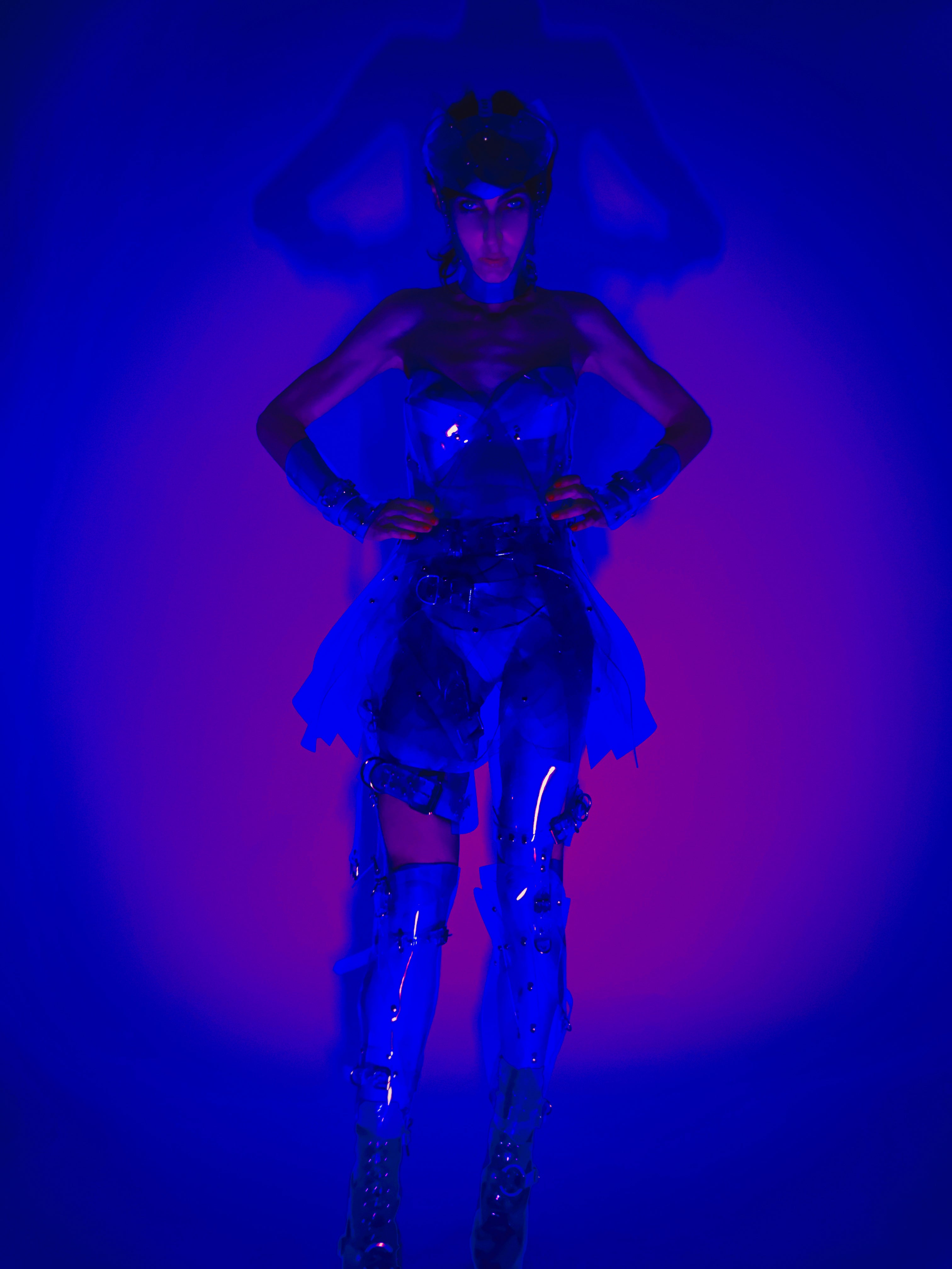 Jivomir Domoustchiev vegan vinyl pvc fashion wearable sculpture hand crafted to order only in East London Atelier independent luxury future couture fashion barbarella kink film design