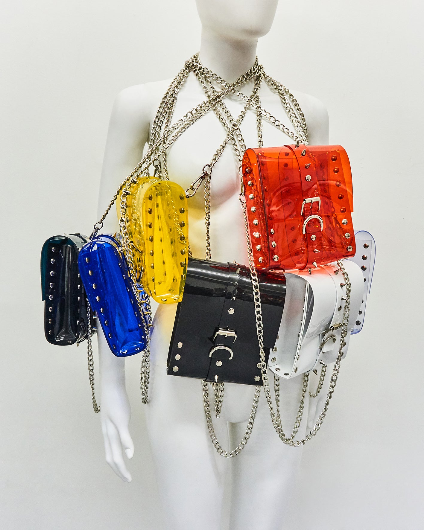 Jivomir Domoustchiev The Dream Collector Bag clear red vegan vinyl studded chain purse collectible handbag