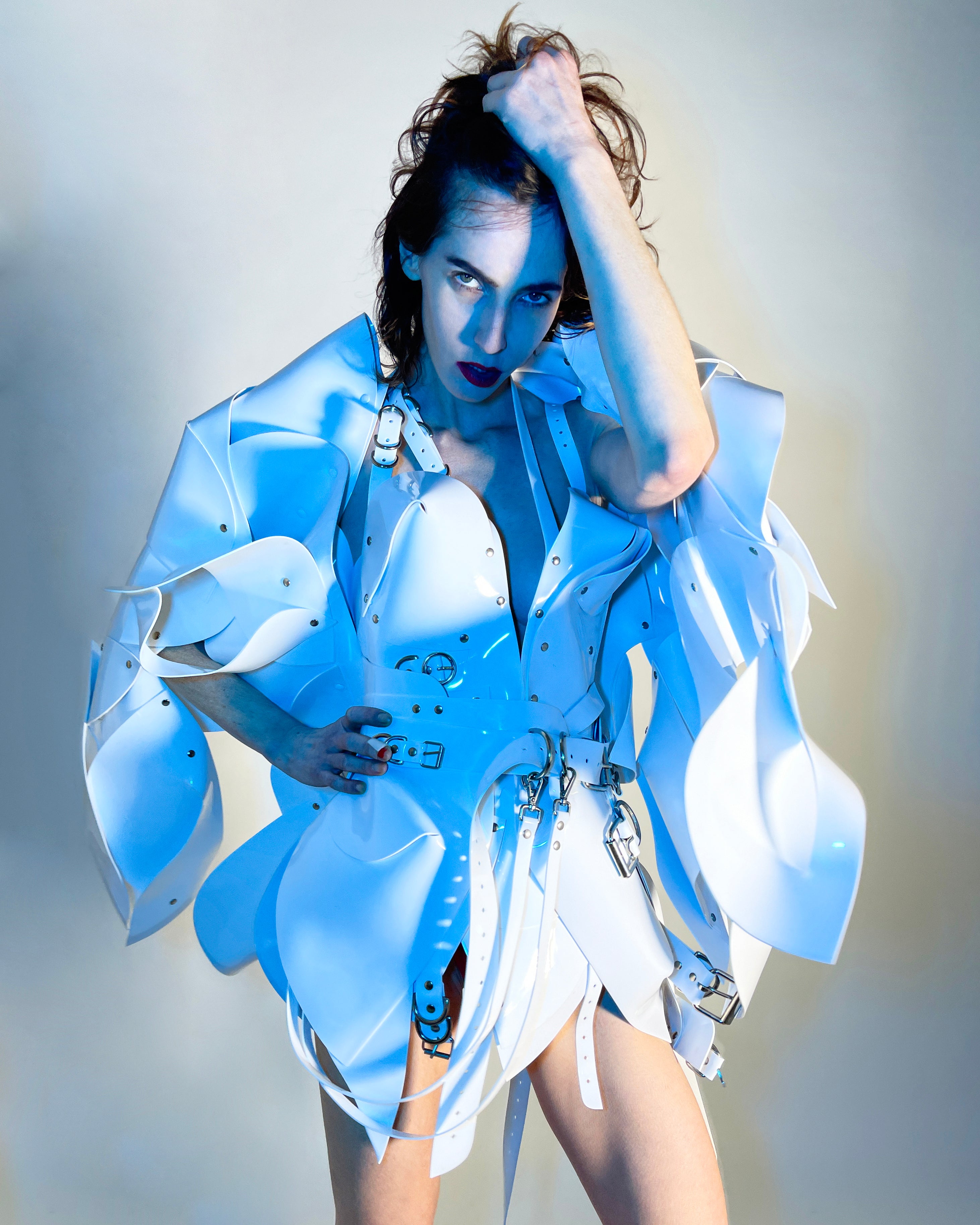 Midnight Black Onna Bugeisha by Jivomir Domoustchiev hand crafted couture sculpture future fashion samurai love vegan desig