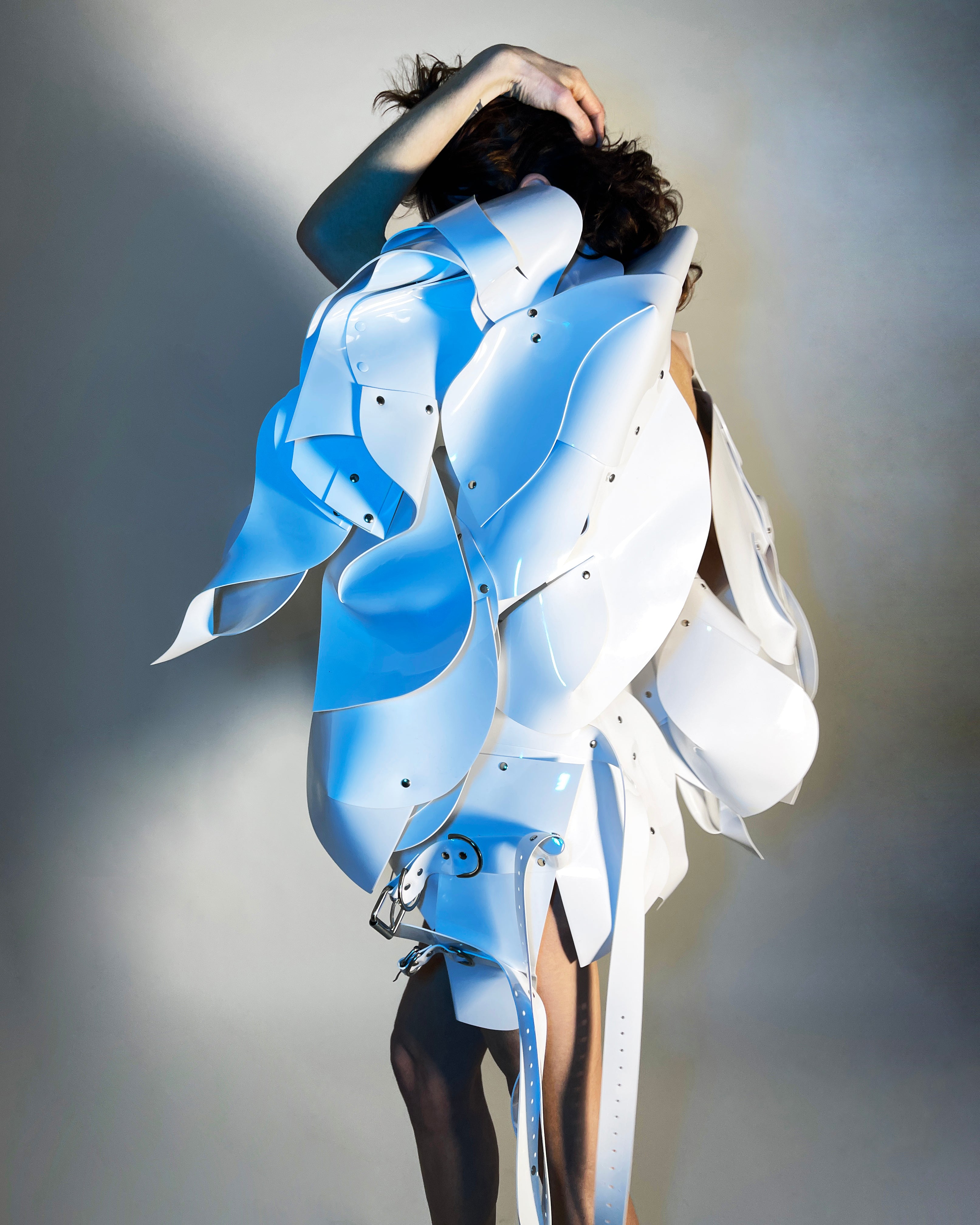 Midnight Black Onna Bugeisha by Jivomir Domoustchiev hand crafted couture sculpture future fashion samurai love vegan design