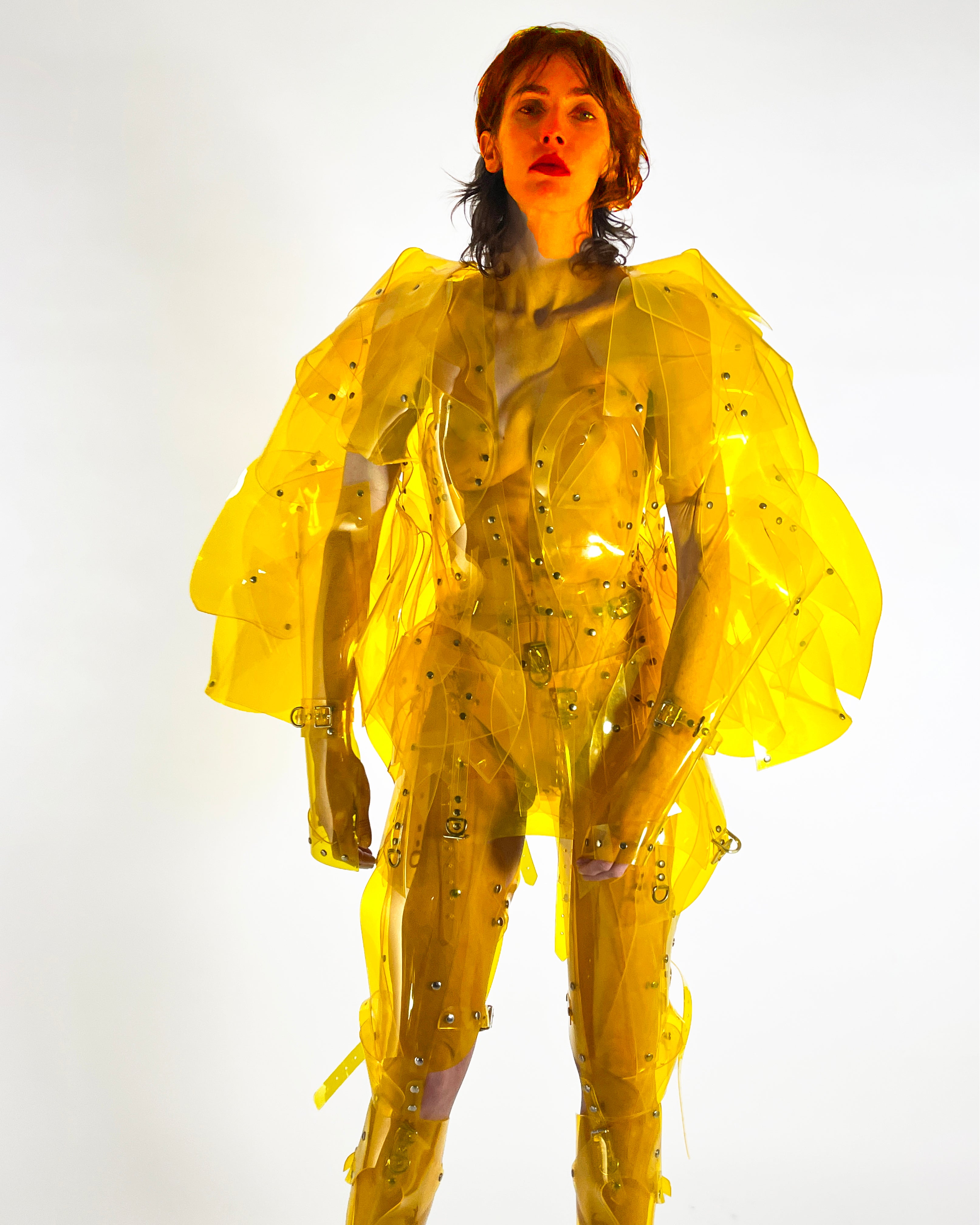 ONNA BUGEISHHA BY JIVOMIR DOMOUSTCHEV FEMALE SAMURAI FUTURE SCULKPTURE FASHON N VEGAN VINYL HAND CRAFTED TO ORDER IN LONDON VEGAN VINYL