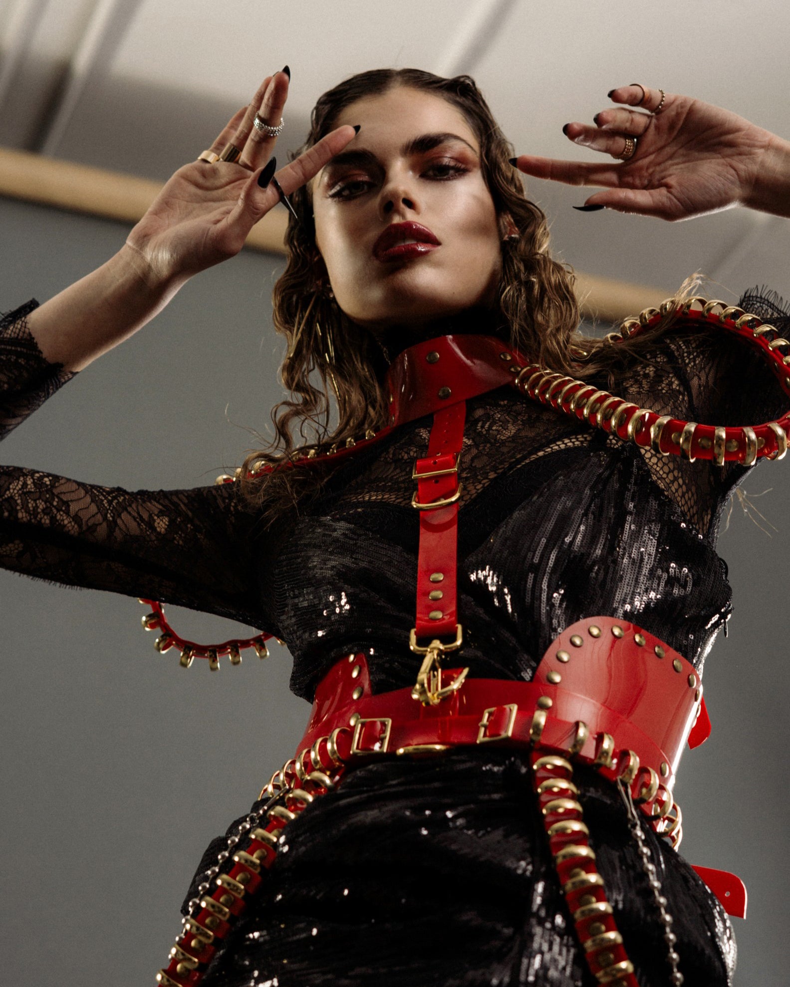 L'Officiel Au x Jivomir Domoustchiev multi ring harness vegan vinyl  dress
