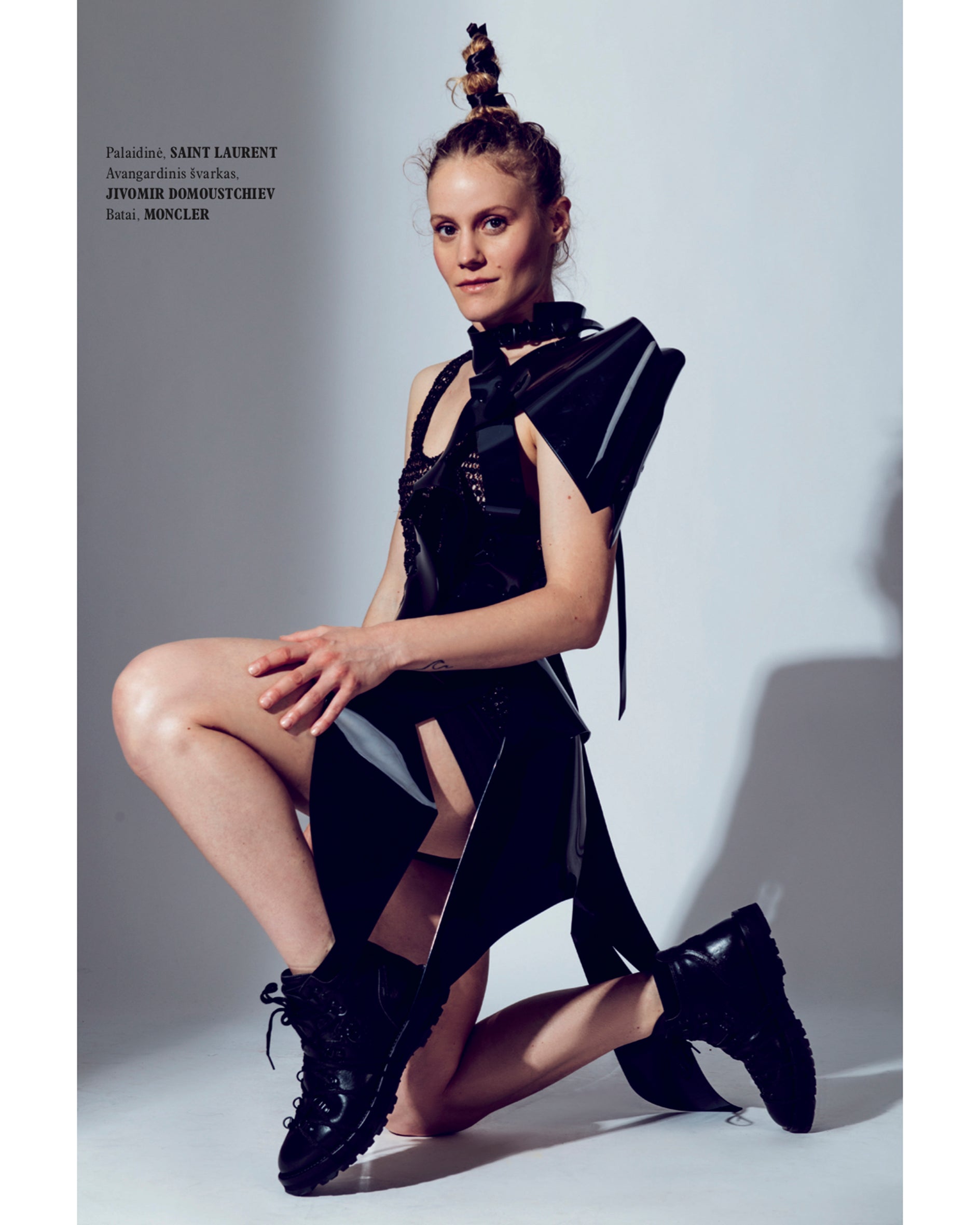 L'Official Lithuania featuring Jivomir Domoustchiev black half sculpture dress