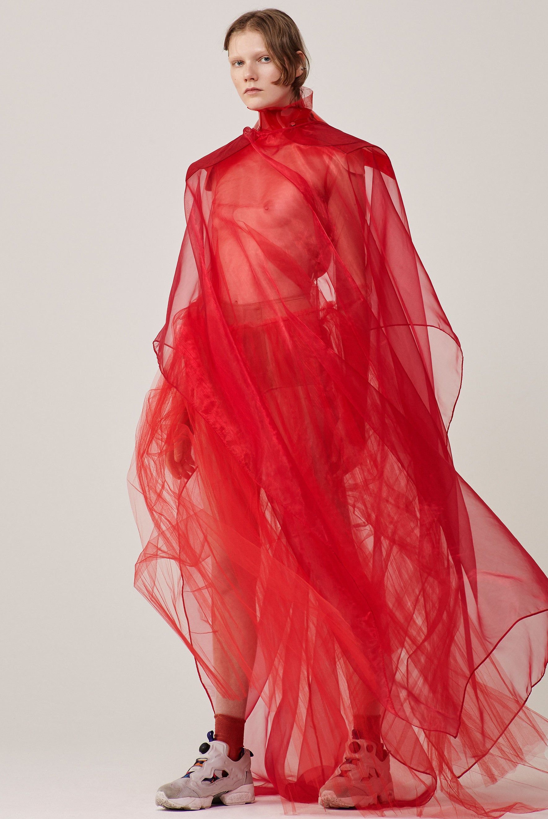 Models.com x Jivomir Domoustchiev red shear dress