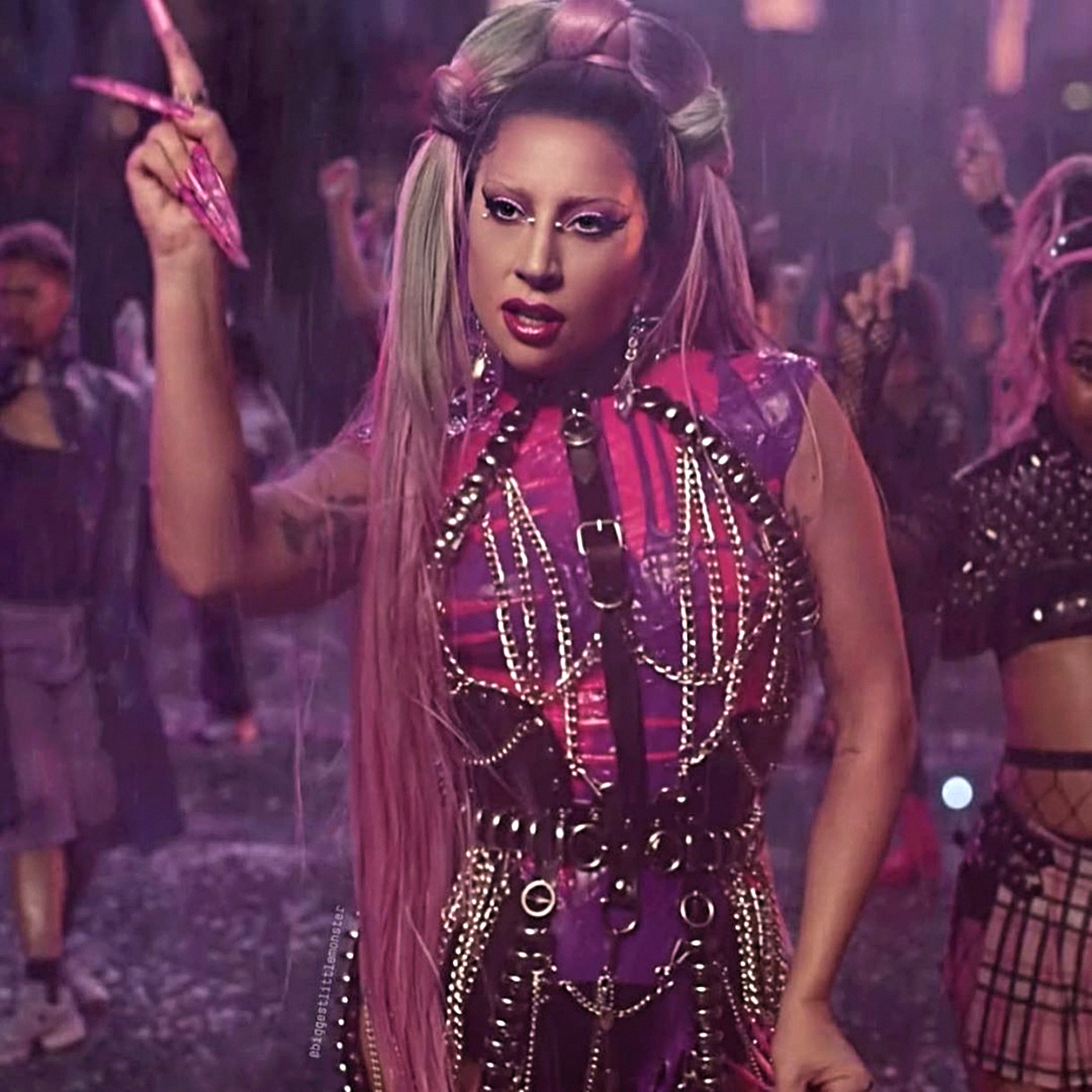 Lady Gaga ❤️wearing custom Jivomir Domoustchiev multi ring chain harness  Rain on Me music video