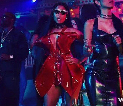  Nicki Minaj 'NoFrauds' video wearing custom Jivomir Domoustchiev Red Dress