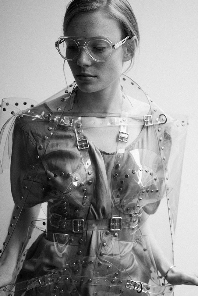 Jivomir Domoustchiev clear studded vinyl dress featured in One Magazine