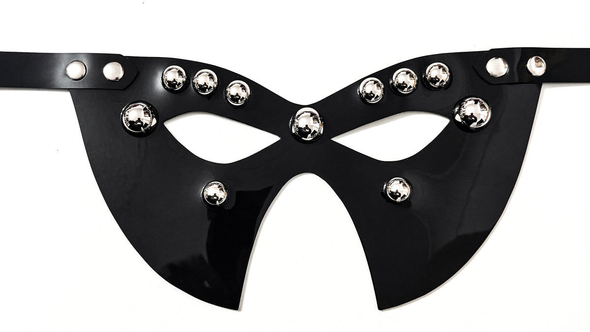 ATÉLIER JIVOMIR WE ARE ALL SUPERHERO'S LUXURY VINYL CABARET CARNIVAL MASK STUDDED  BLACK
