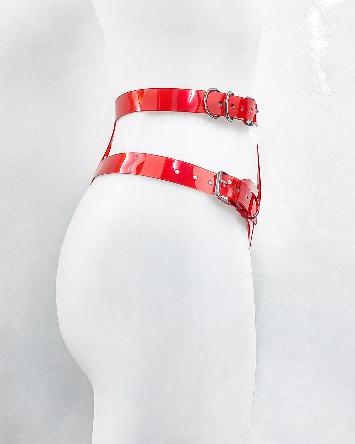 ATÉLIER JIVOMIR LUXURY VEGAN VINYL INTIMATES LINGERIE PVC CRAFTED FASHION UNDERWEAR RED SIDE VIEW
