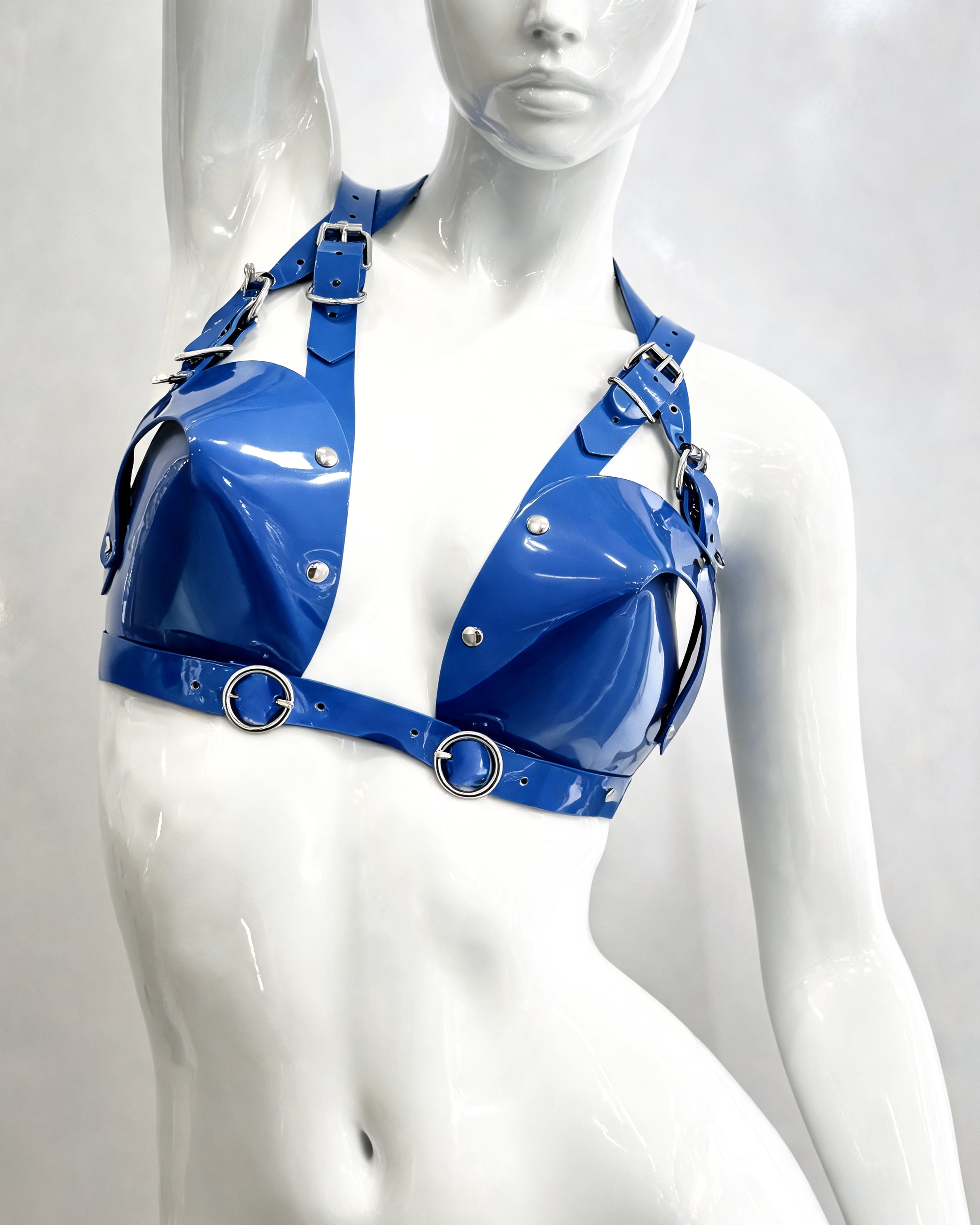 ATELIER JIVOMIR SCULPTURE BRA VEGAN VINYL PVC BRA LUXURY FASHION ACCESSORIES INTIMATES LINGERIE  BLUE