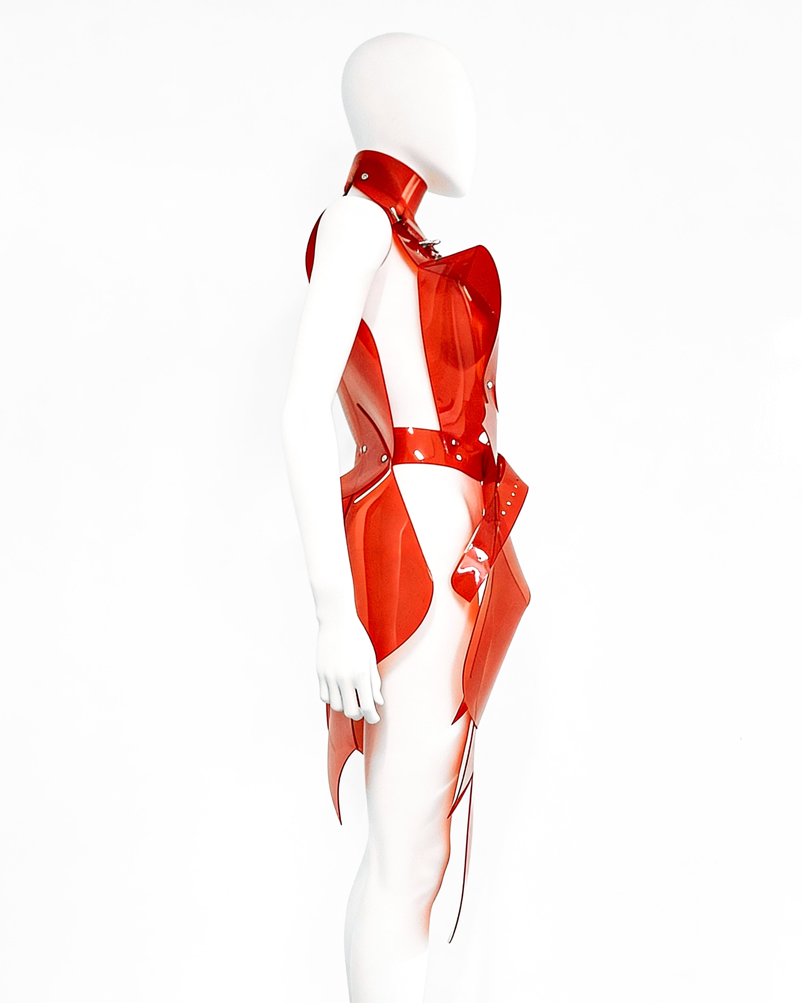 ATELIER JIVOMIR WHITE VINYL PVC Half sculpture dress luxury vegan future fashion