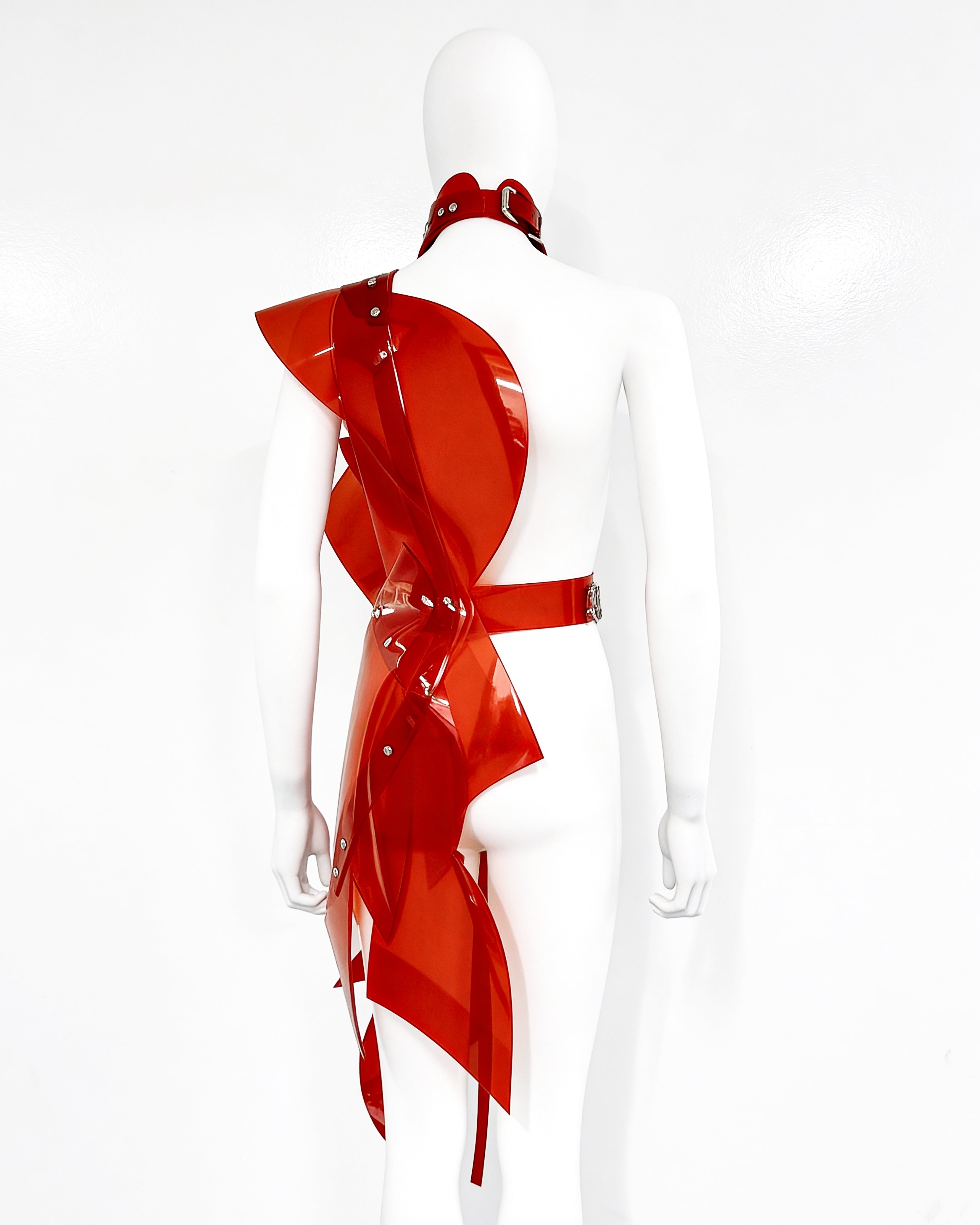 ATELIER JIVOMIR WHITE VINYL PVC Half sculpture dress luxury vegan future fashion