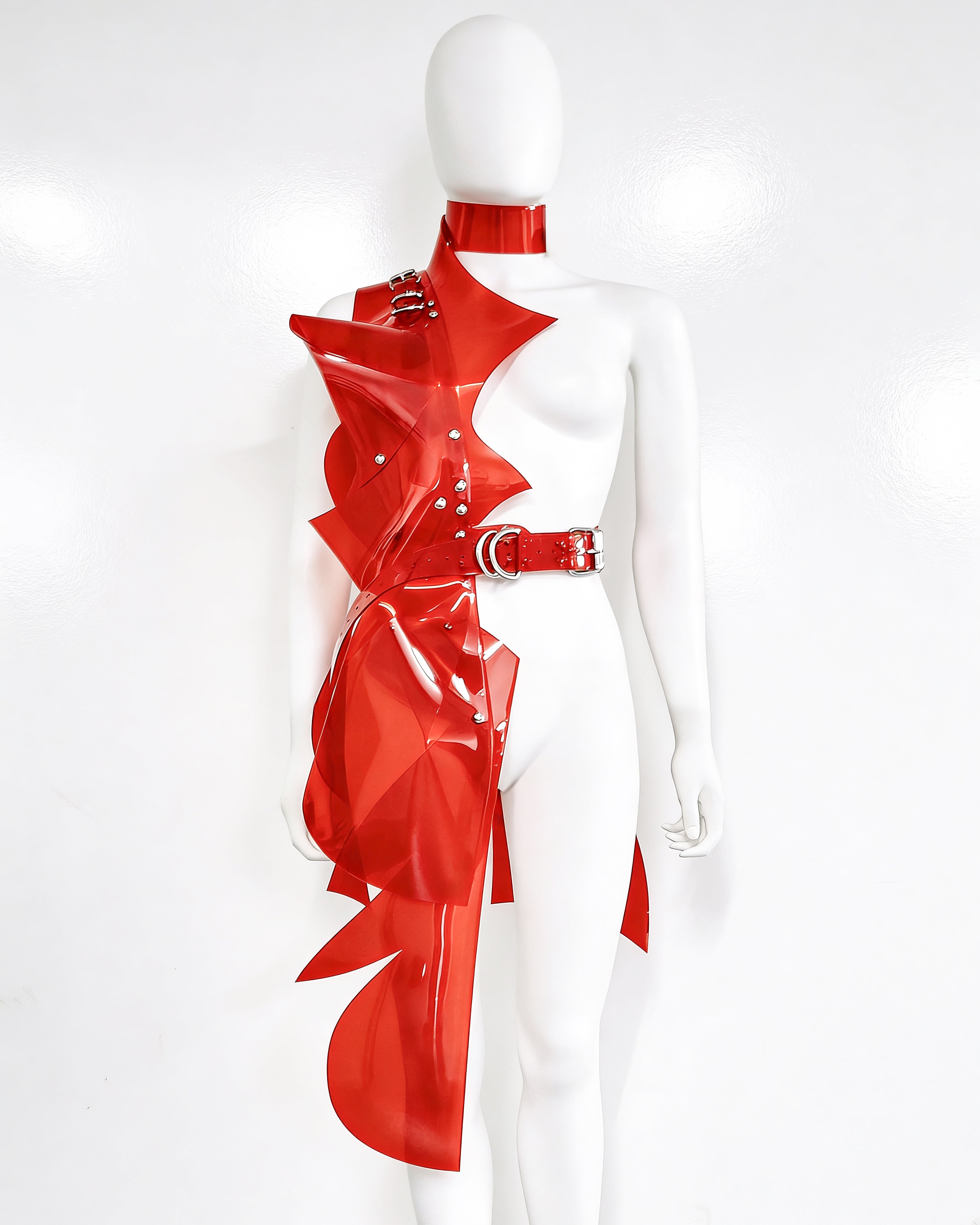 ATELIER JIVOMIR WHITE VINYL PVC Half sculpture dress luxury vegan future fashion
