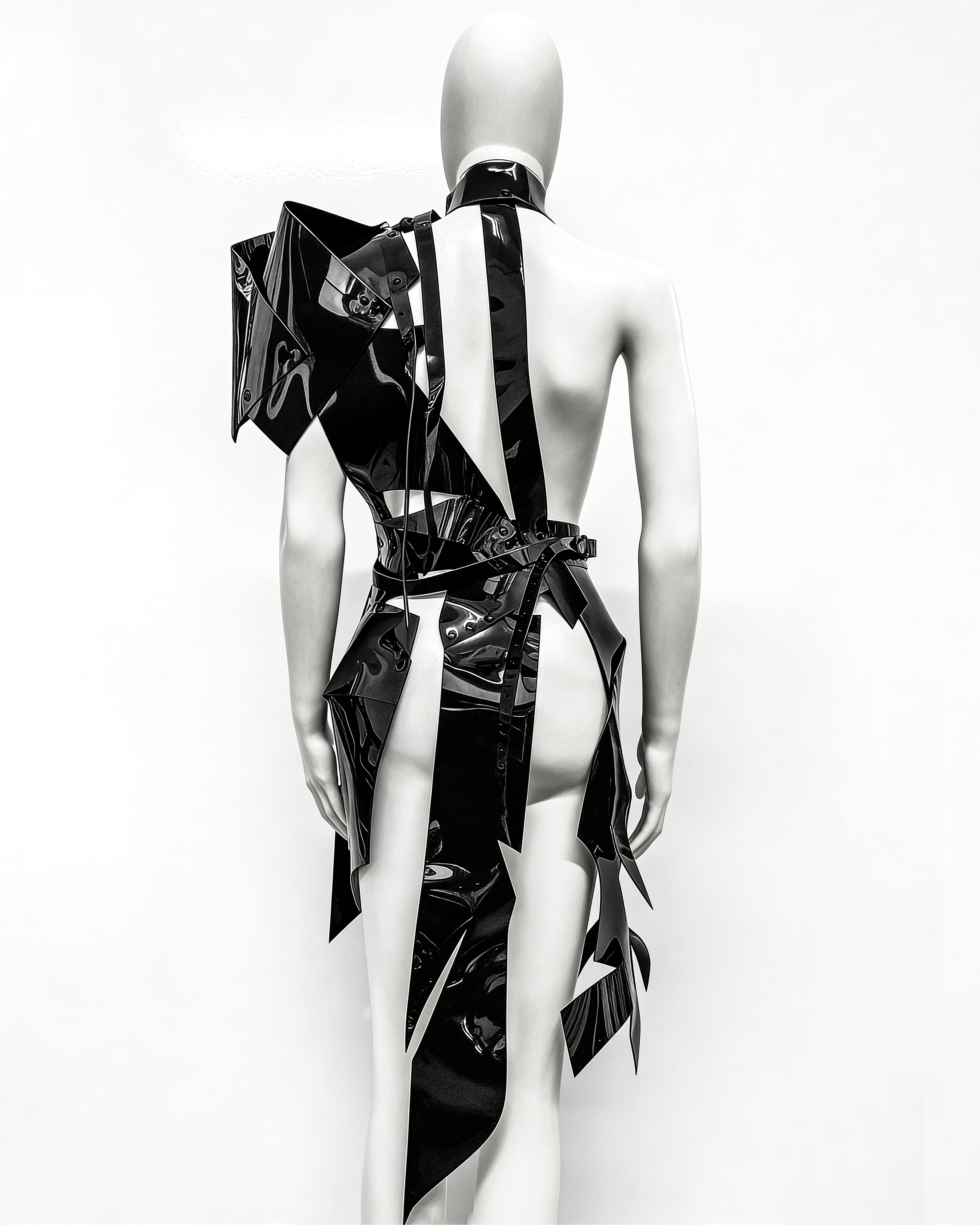 ATELIER JIVOMIR WHITE VINYL PVC Half sculpture dress luxury vegan future fashion