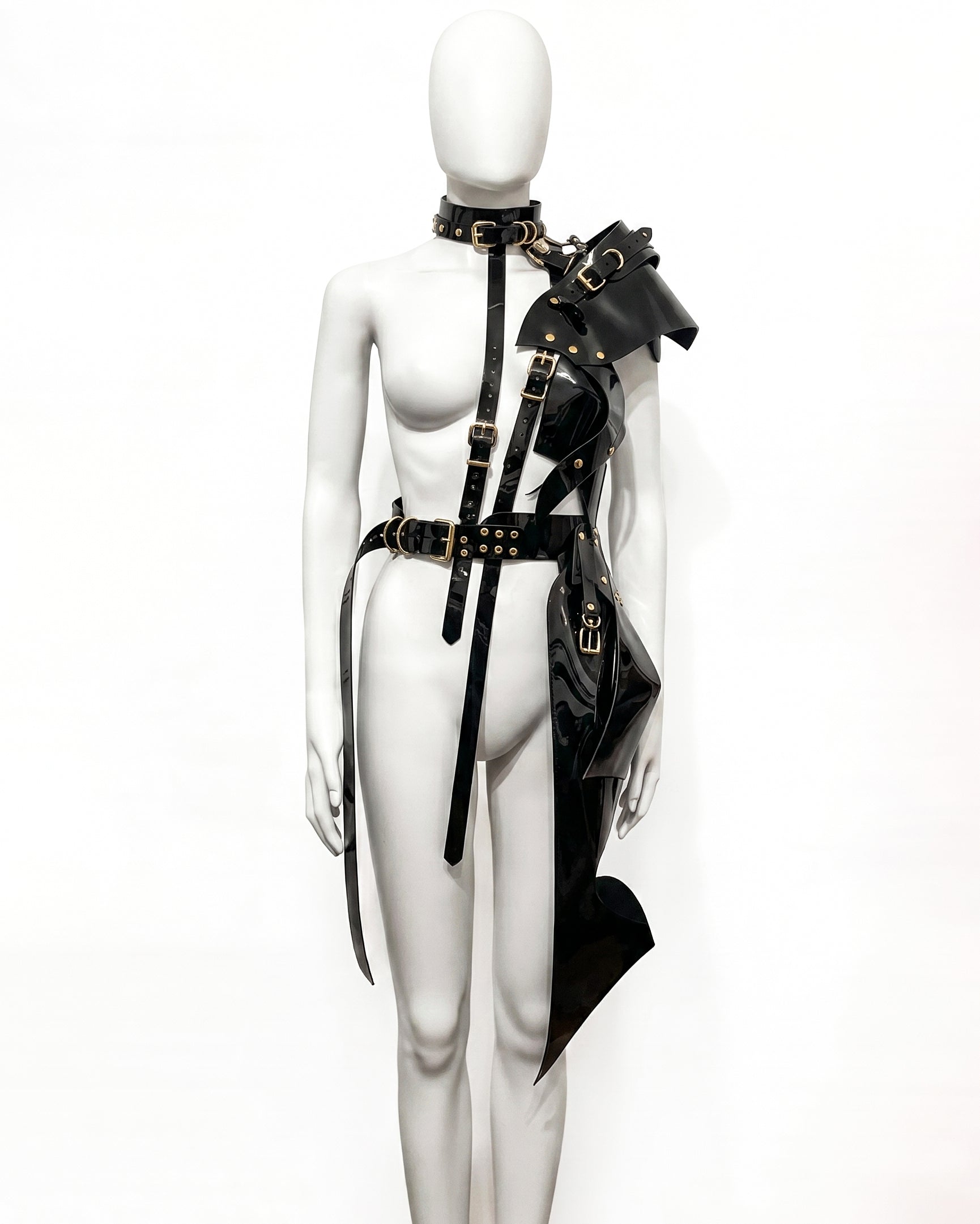 ATELIER JIVOMIR WHITE VINYL PVC Half sculpture dress luxury vegan future fashion