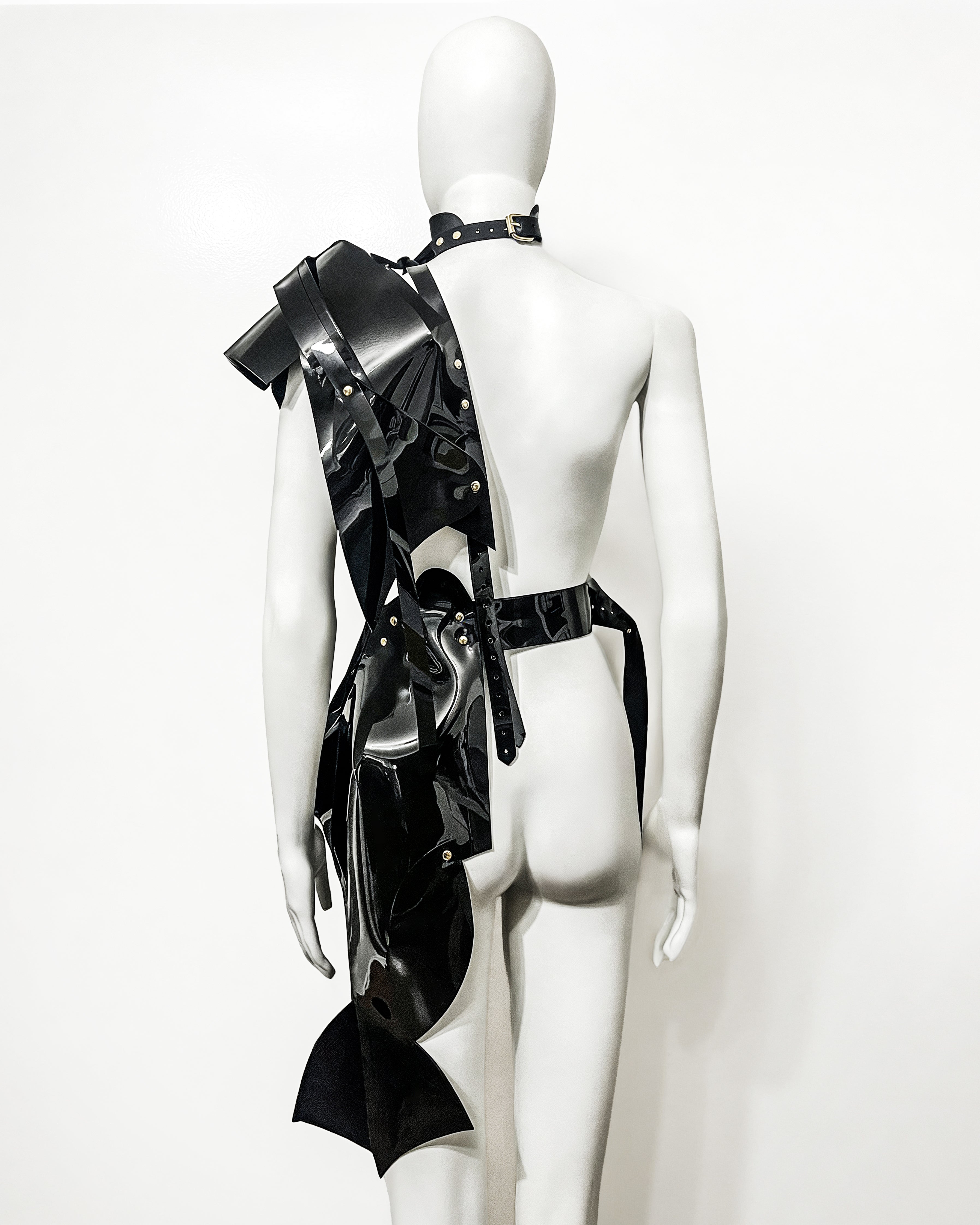 ATELIER JIVOMIR WHITE VINYL PVC Half sculpture dress luxury vegan future fashion
