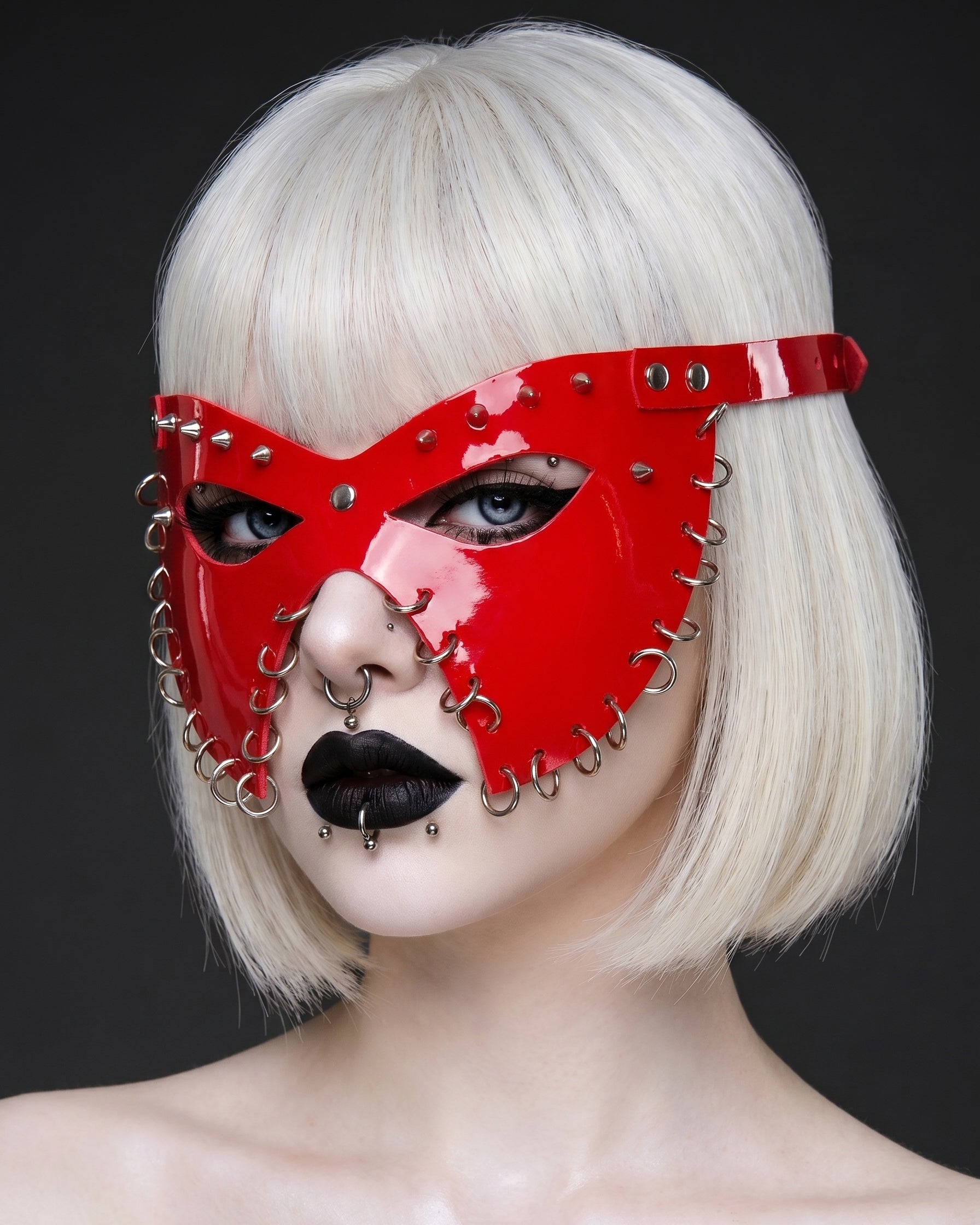 ATÉLIER JIVOMIR WE ARE ALL SUPERHERO'S LUXURY VINYL CABARET CARNIVAL MASK STUDDED 